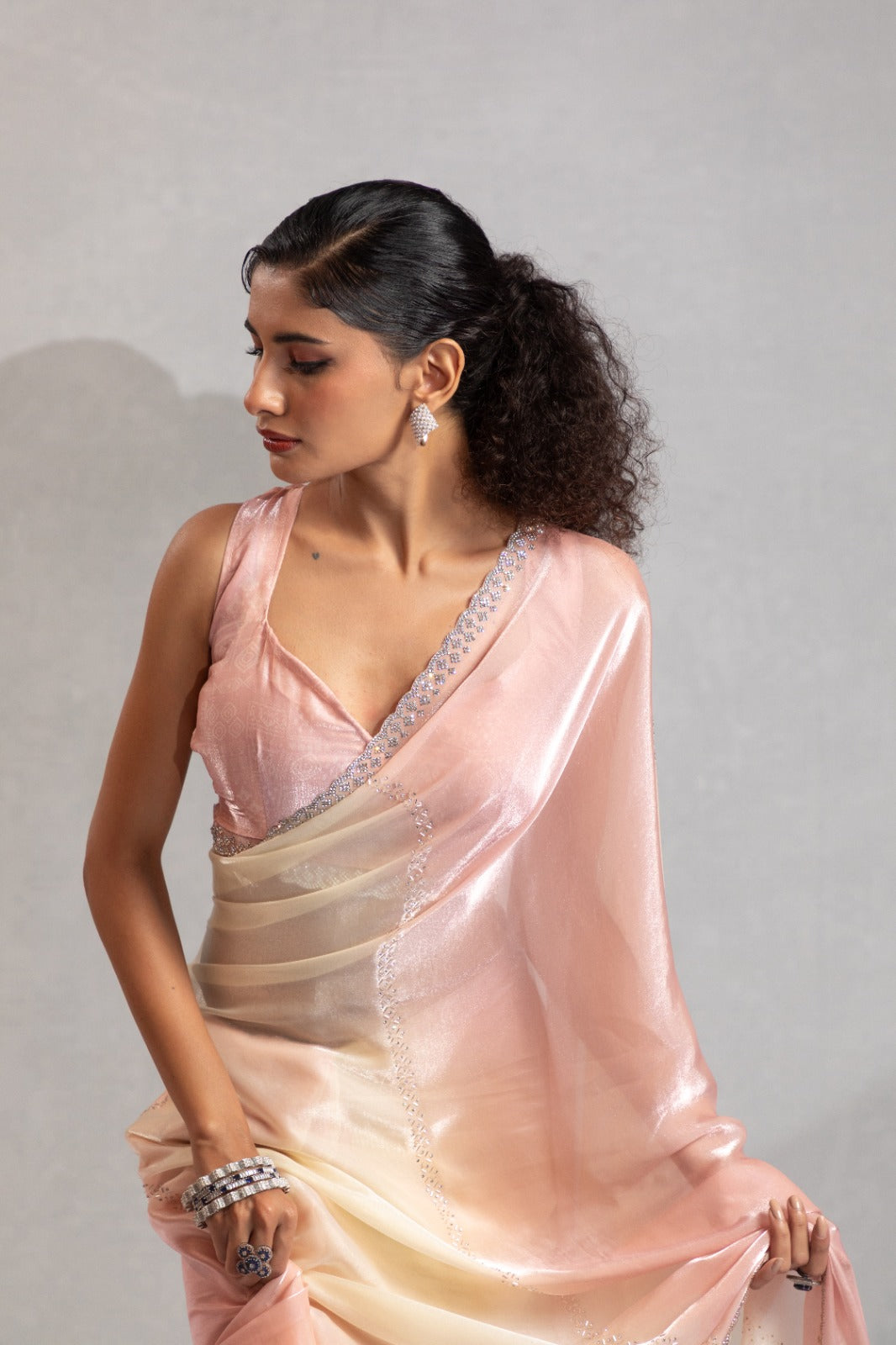 Mehek Two Tone Satin Satin Sarees With Jerquen Hand work