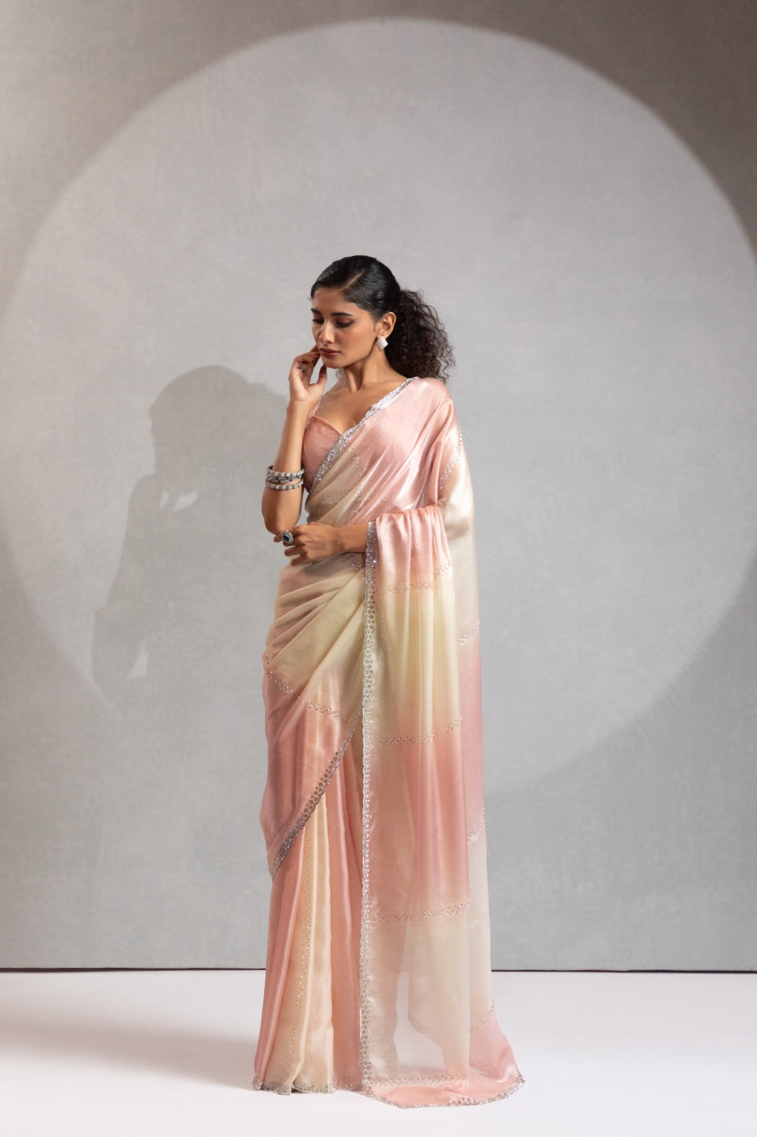 Mehek Two Tone Satin Satin Sarees With Jerquen Hand work