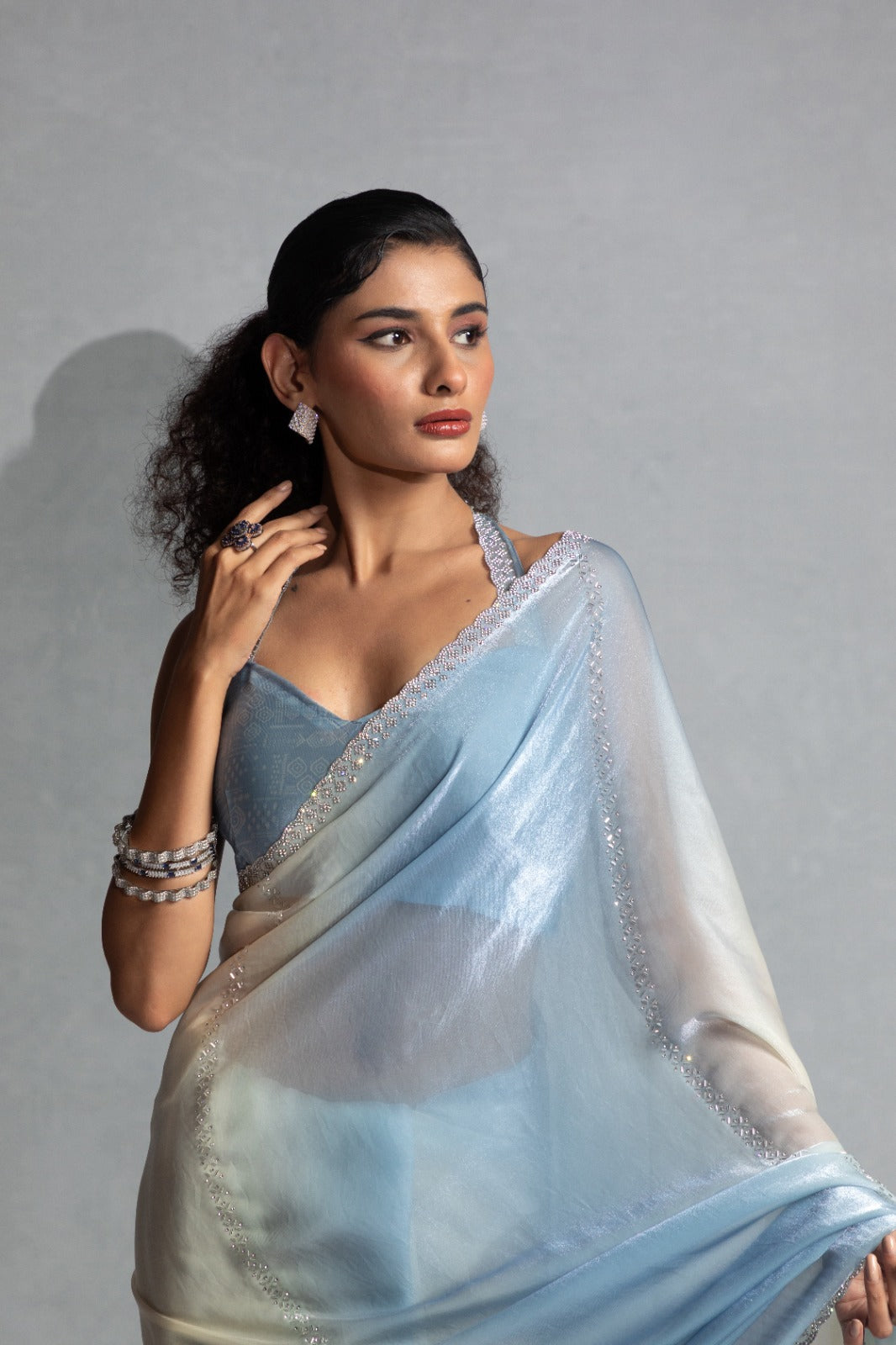 Mehek Two Tone Satin Satin Sarees With Jerquen Hand work