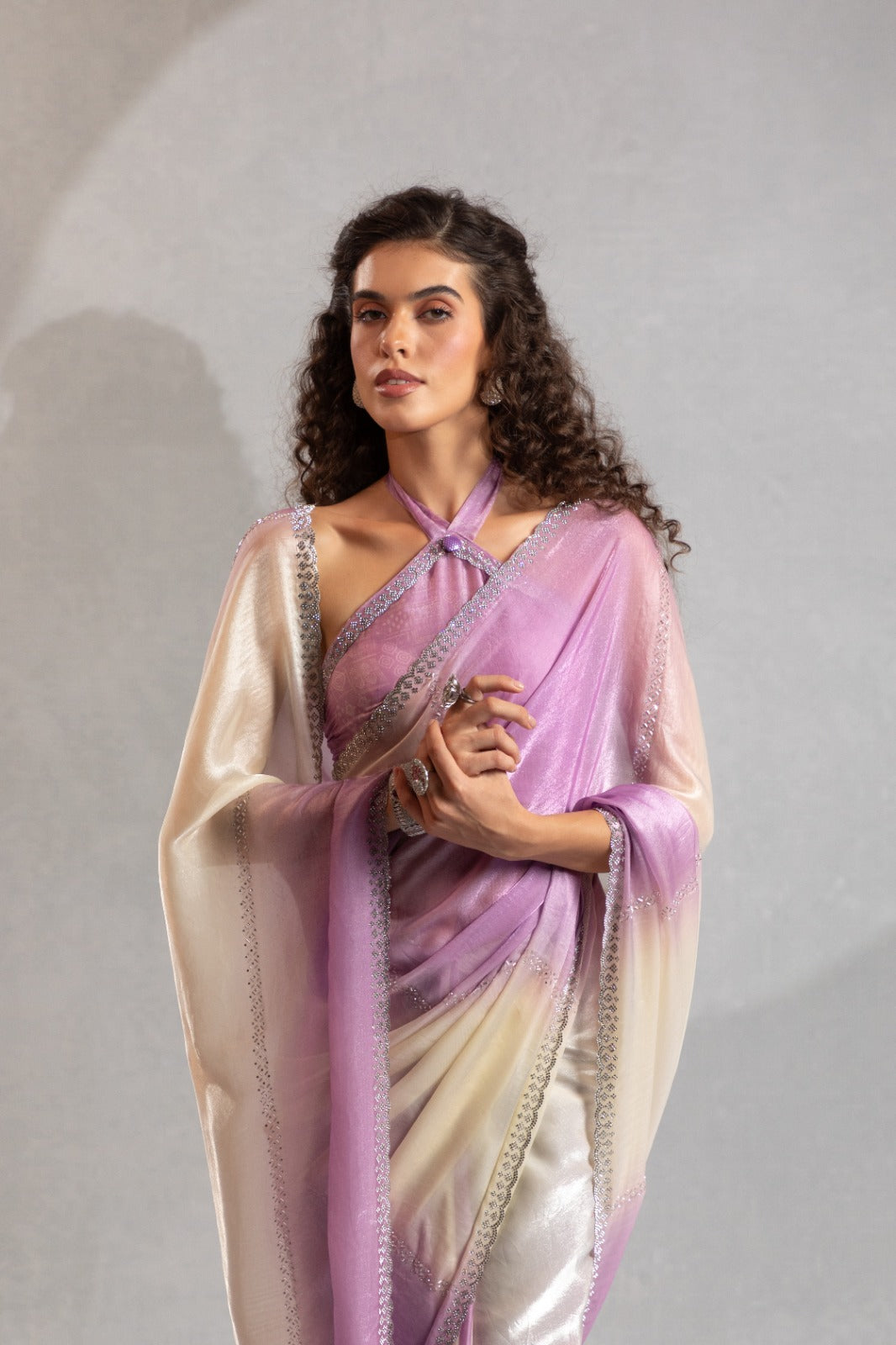 Mehek Two Tone Satin Satin Sarees With Jerquen Hand work