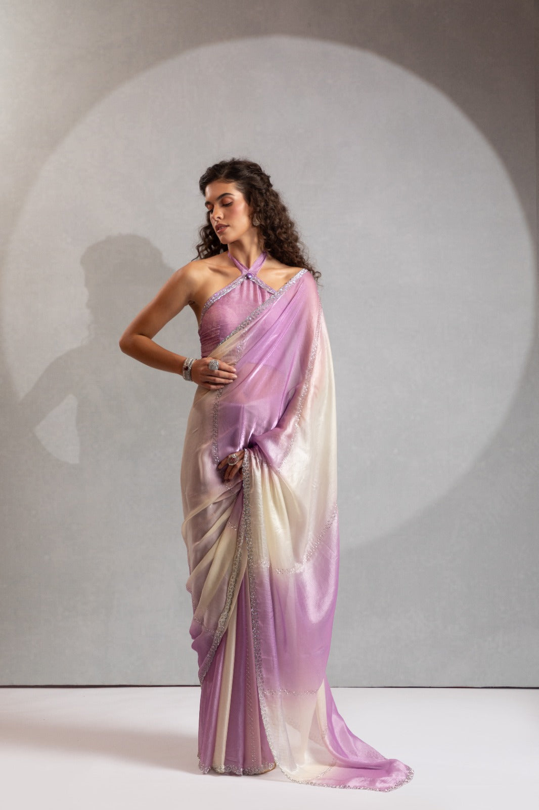 Mehek Two Tone Satin Satin Sarees With Jerquen Hand work