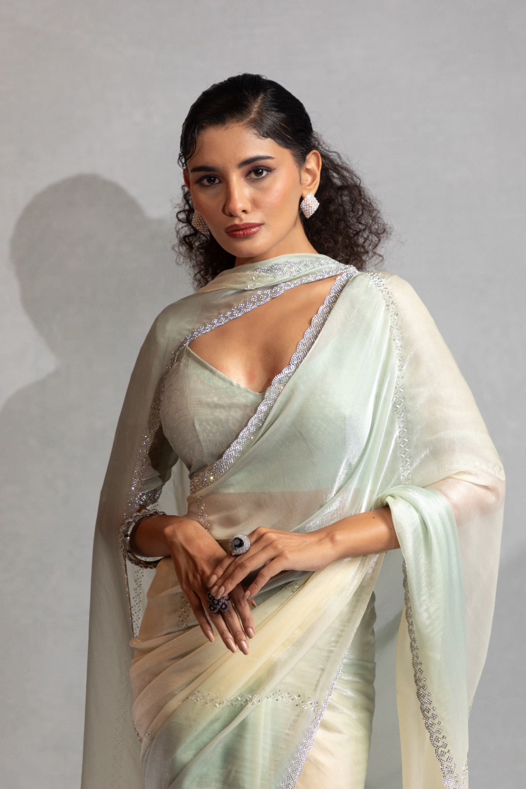 Mehek Two Tone Satin Satin Sarees With Jerquen Hand work