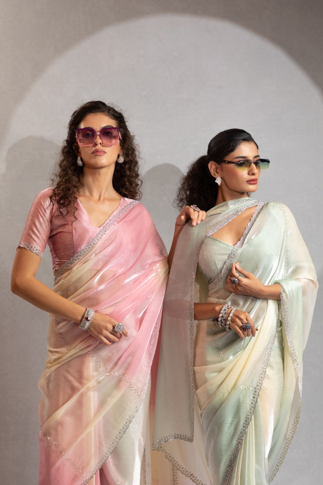 Mehek Two Tone Satin Satin Sarees With Jerquen Hand work