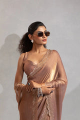 The Mehek Saree Showcases Exquisite Satin Silk Fabric Adorned With Elegant Foil