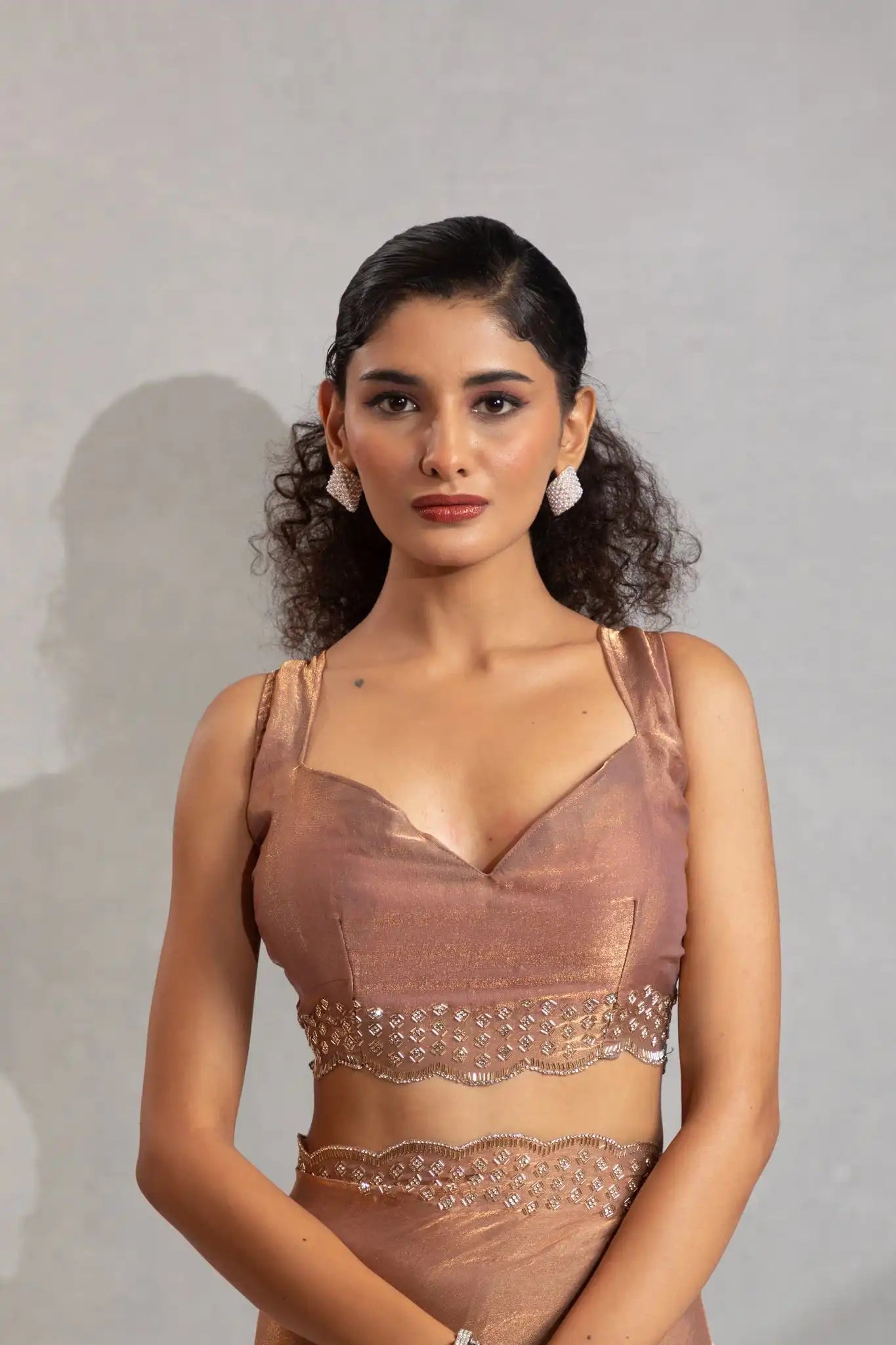 The Mehek Saree Showcases Exquisite Satin Silk Fabric Adorned With Elegant Foil