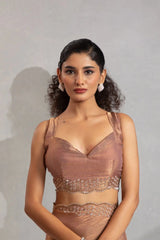 The Mehek Saree Showcases Exquisite Satin Silk Fabric Adorned With Elegant Foil