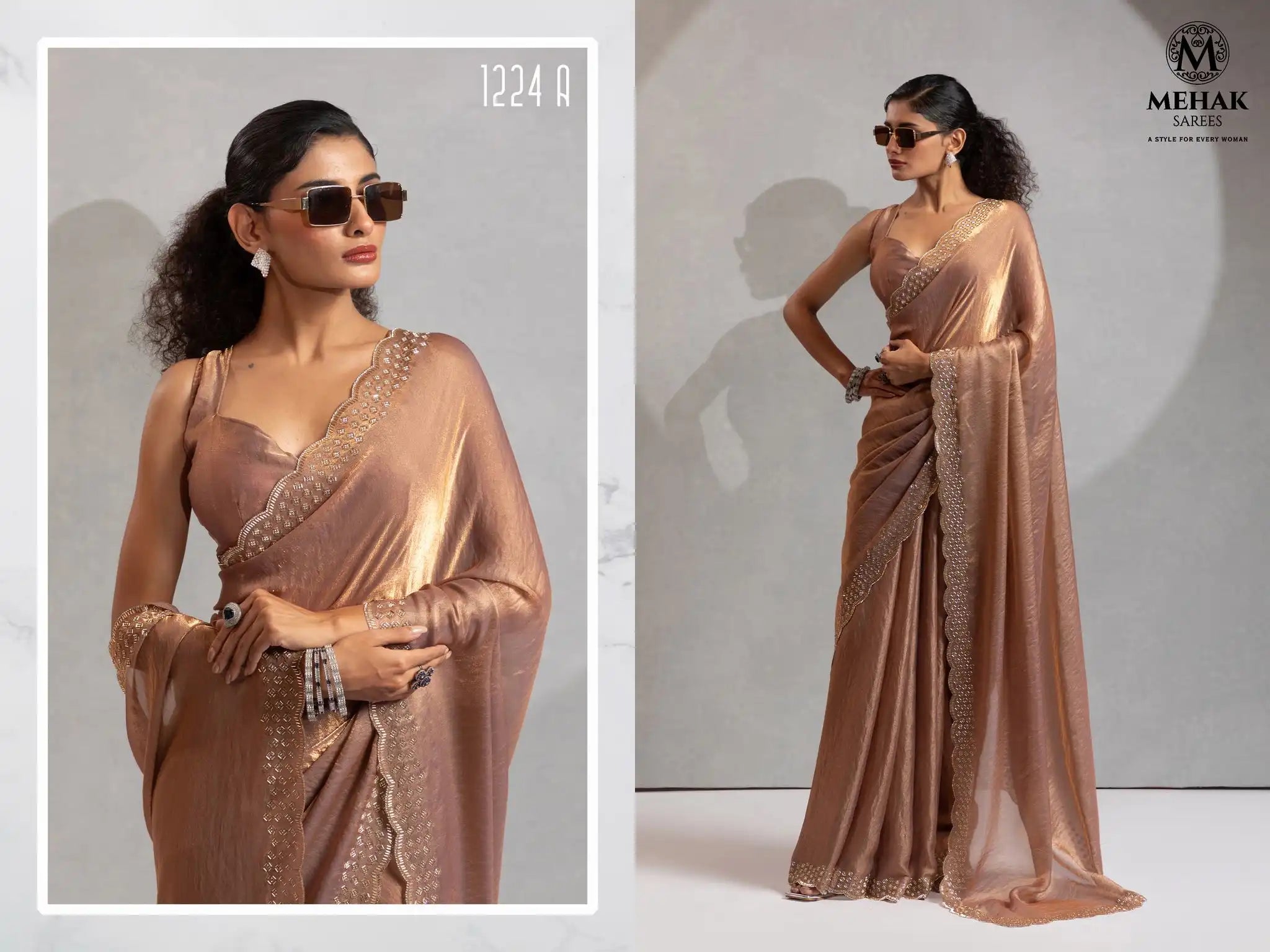 The Mehek Saree Showcases Exquisite Satin Silk Fabric Adorned With Elegant Foil