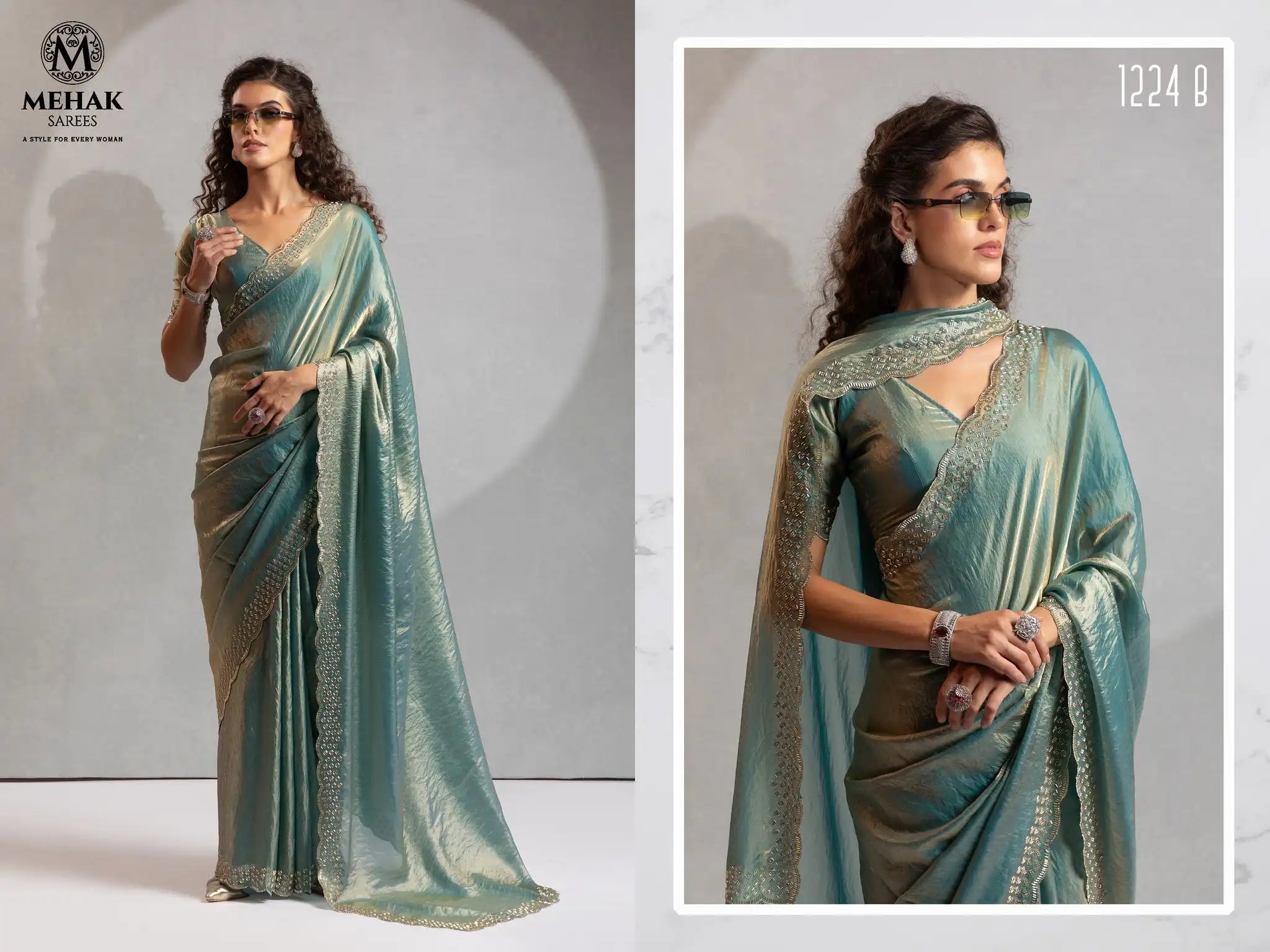 The Mehek Saree Showcases Exquisite Satin Silk Fabric Adorned With Elegant Foil