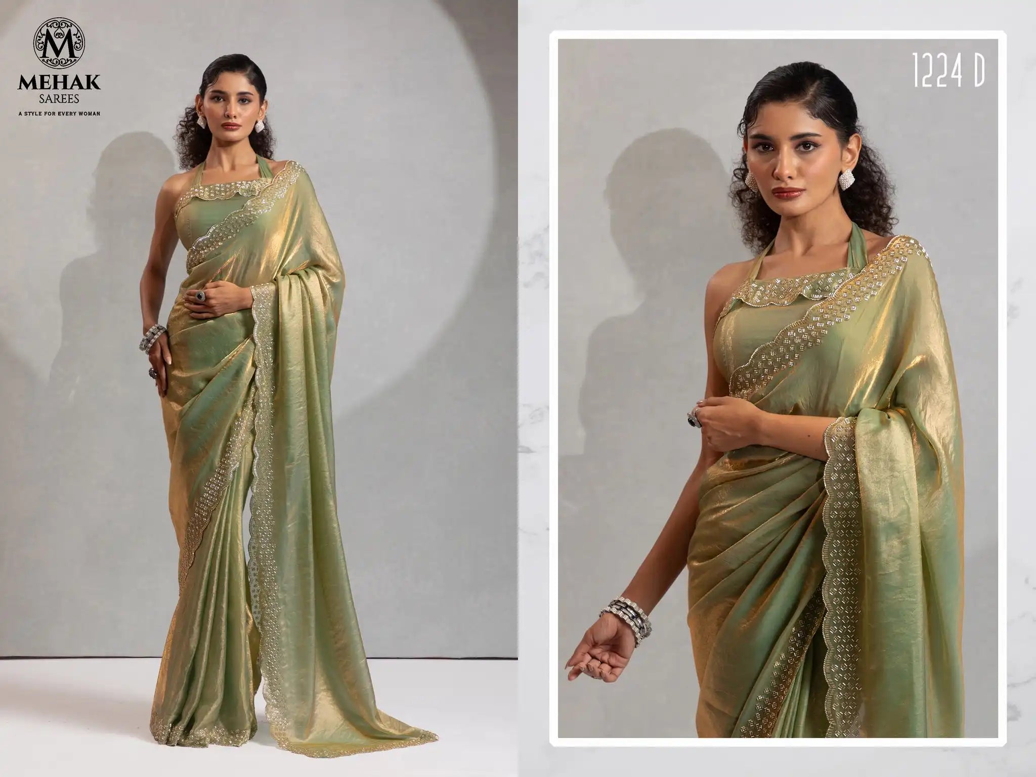 The Mehek Saree Showcases Exquisite Satin Silk Fabric Adorned With Elegant Foil