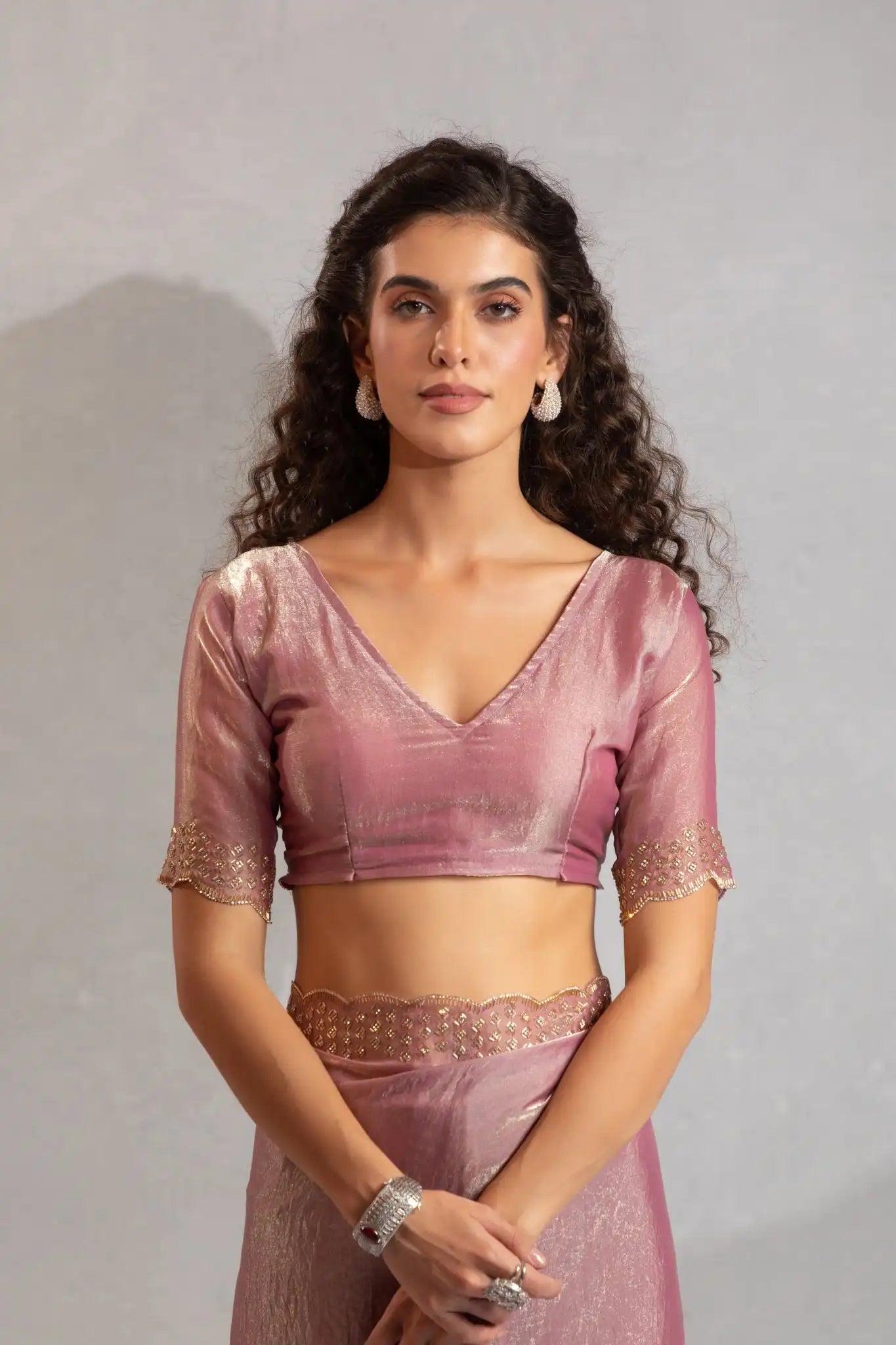 The Mehek Saree Showcases Exquisite Satin Silk Fabric Adorned With Elegant Foil