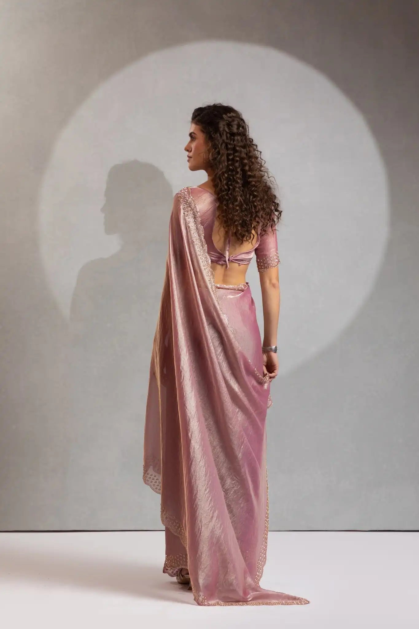 The Mehek Saree Showcases Exquisite Satin Silk Fabric Adorned With Elegant Foil