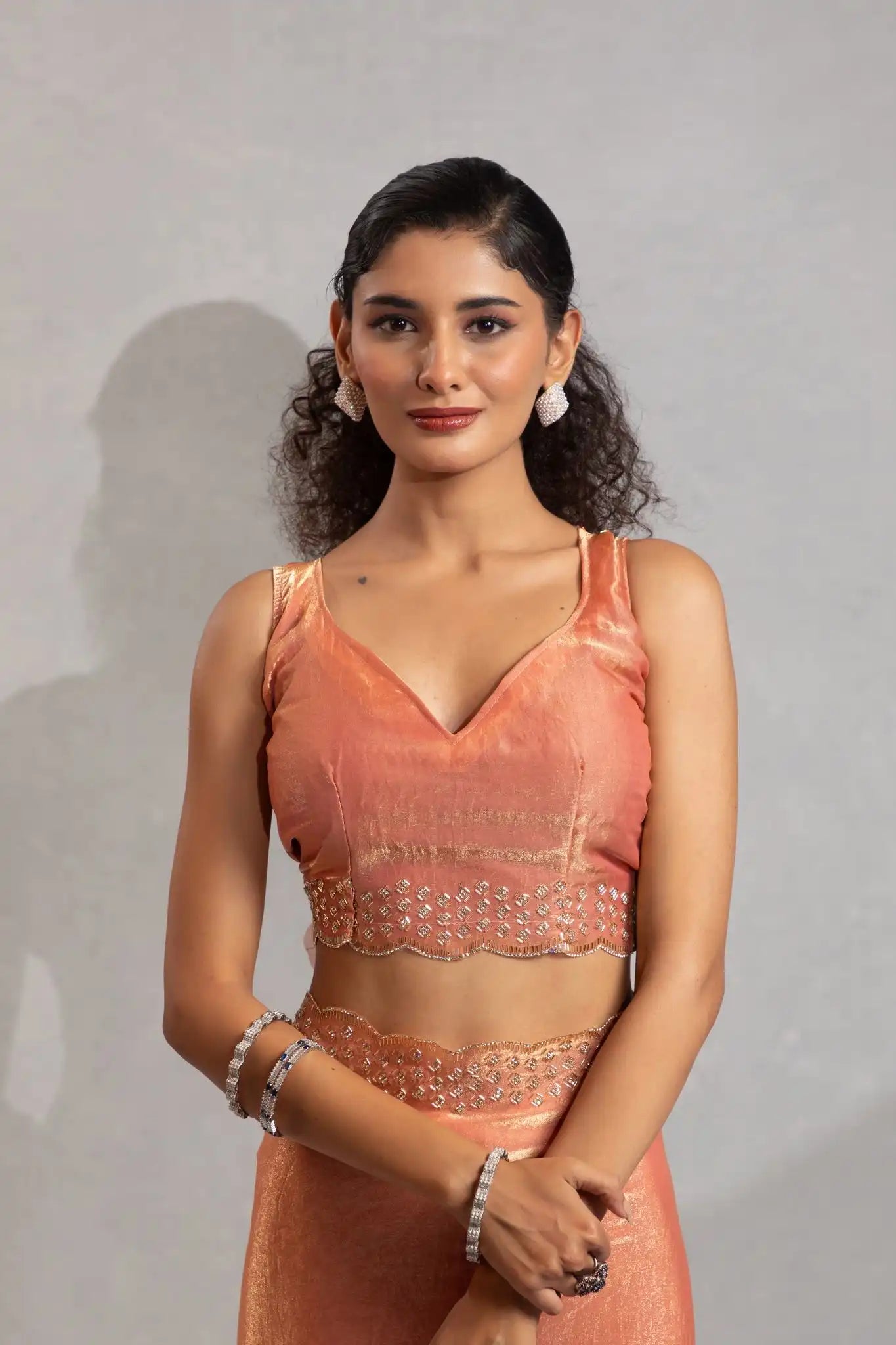 The Mehek Saree Showcases Exquisite Satin Silk Fabric Adorned With Elegant Foil