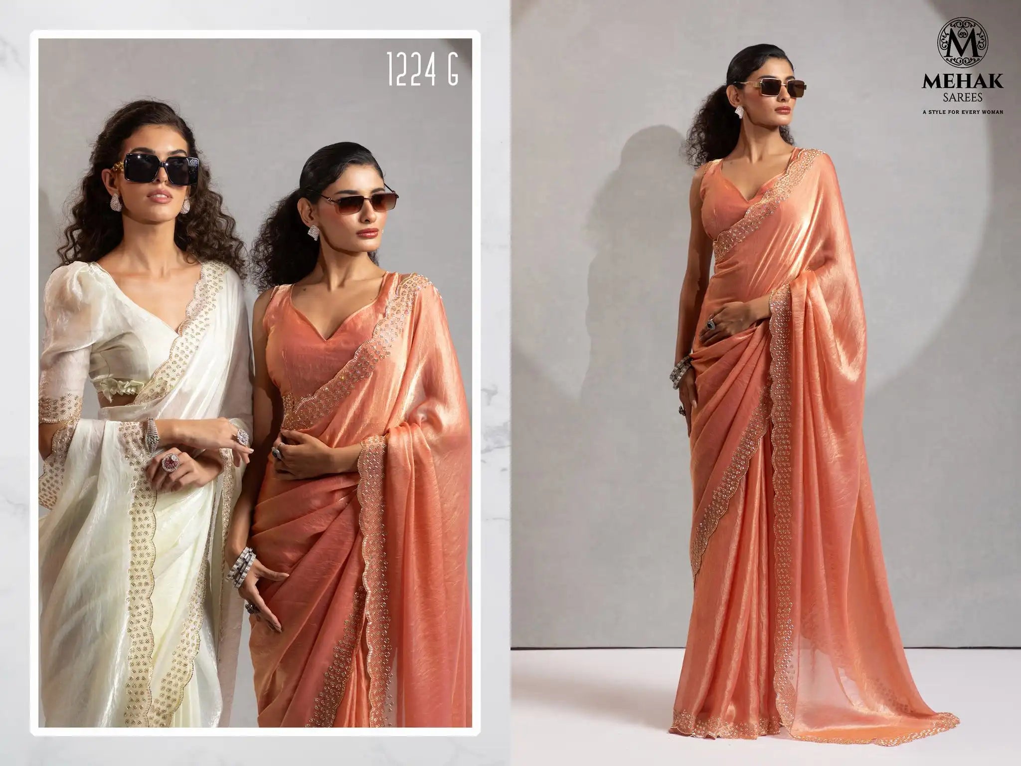 The Mehek Saree Showcases Exquisite Satin Silk Fabric Adorned With Elegant Foil