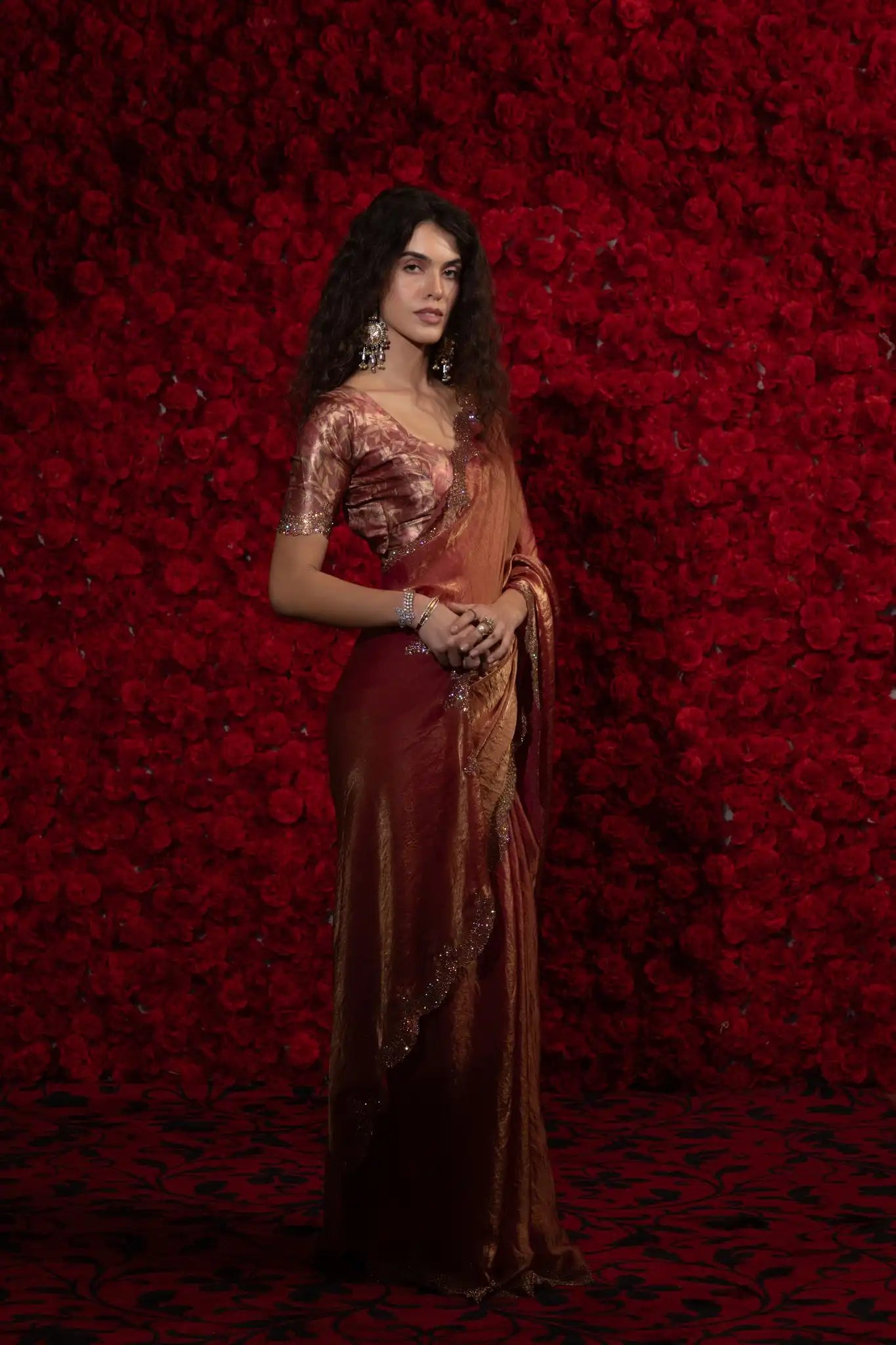 The Mehek Saree Crafted From Premium Satin Silk Offers A Refined Blend Of Softness
