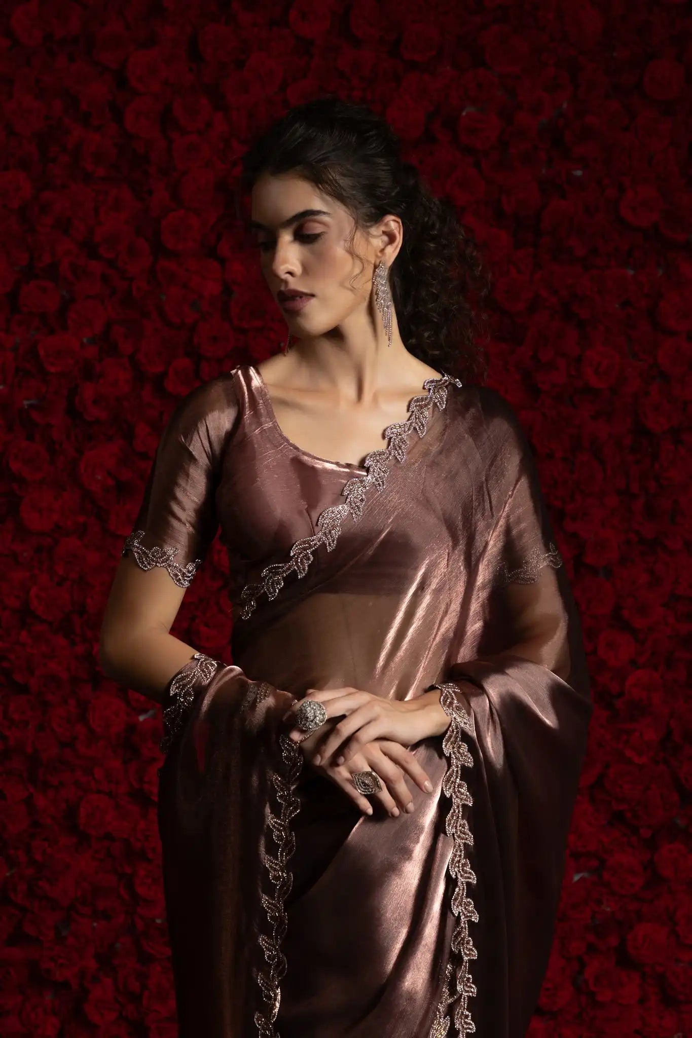 The Mehek Saree Made From Premium Tissue Chiffon Offers A Luxurious Feel with Smooth Texture