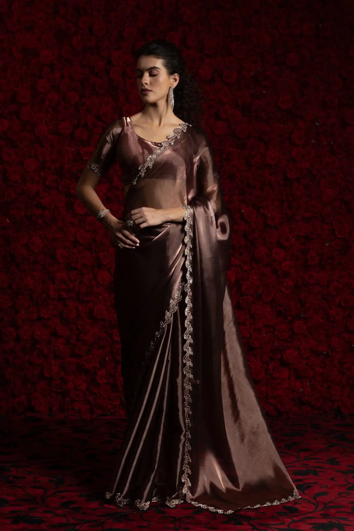 The Mehek Saree Made From Premium Tissue Chiffon Offers A Luxurious Feel with Smooth Texture
