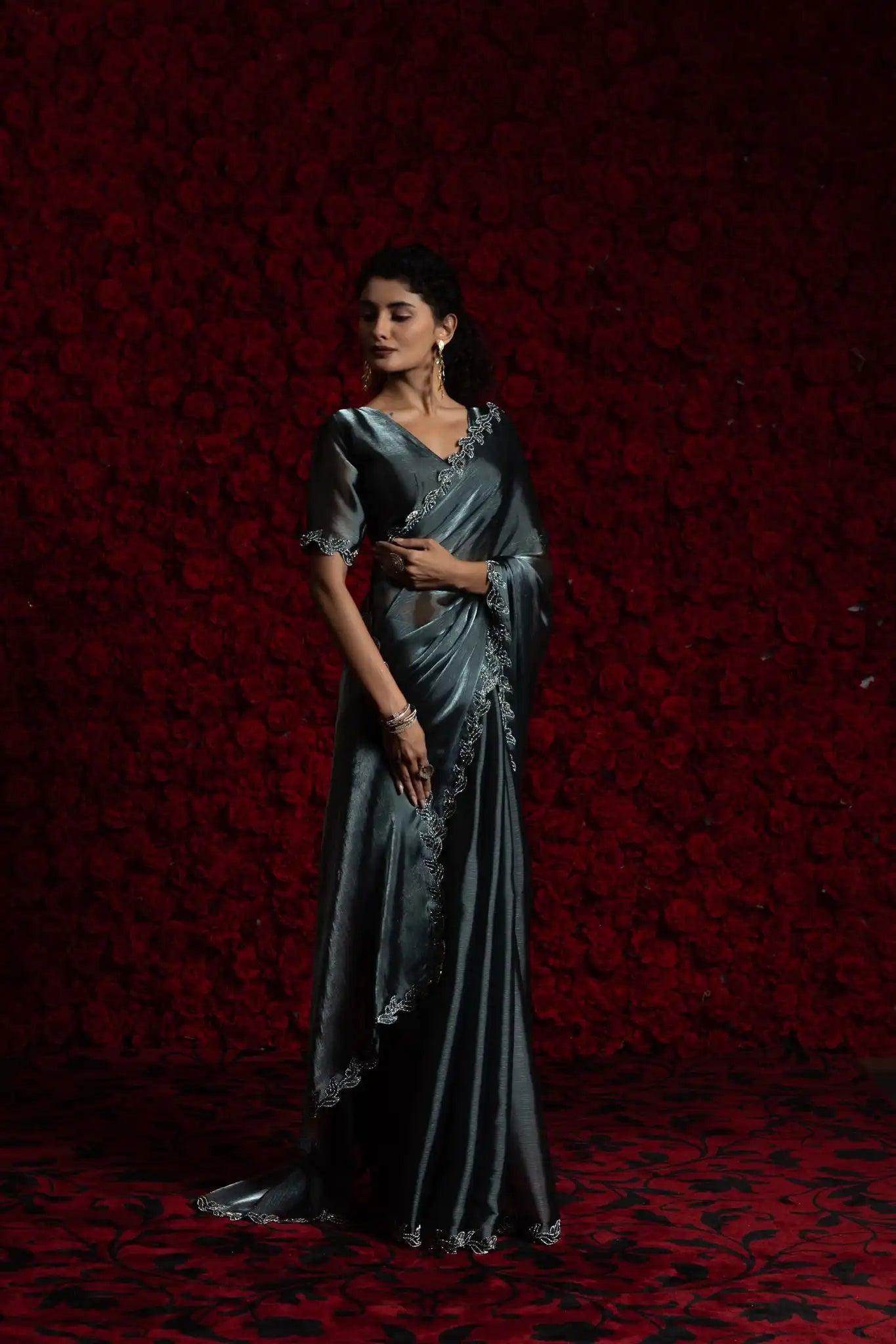 The Mehek Saree Made From Premium Tissue Chiffon Offers A Luxurious Feel with Smooth Texture