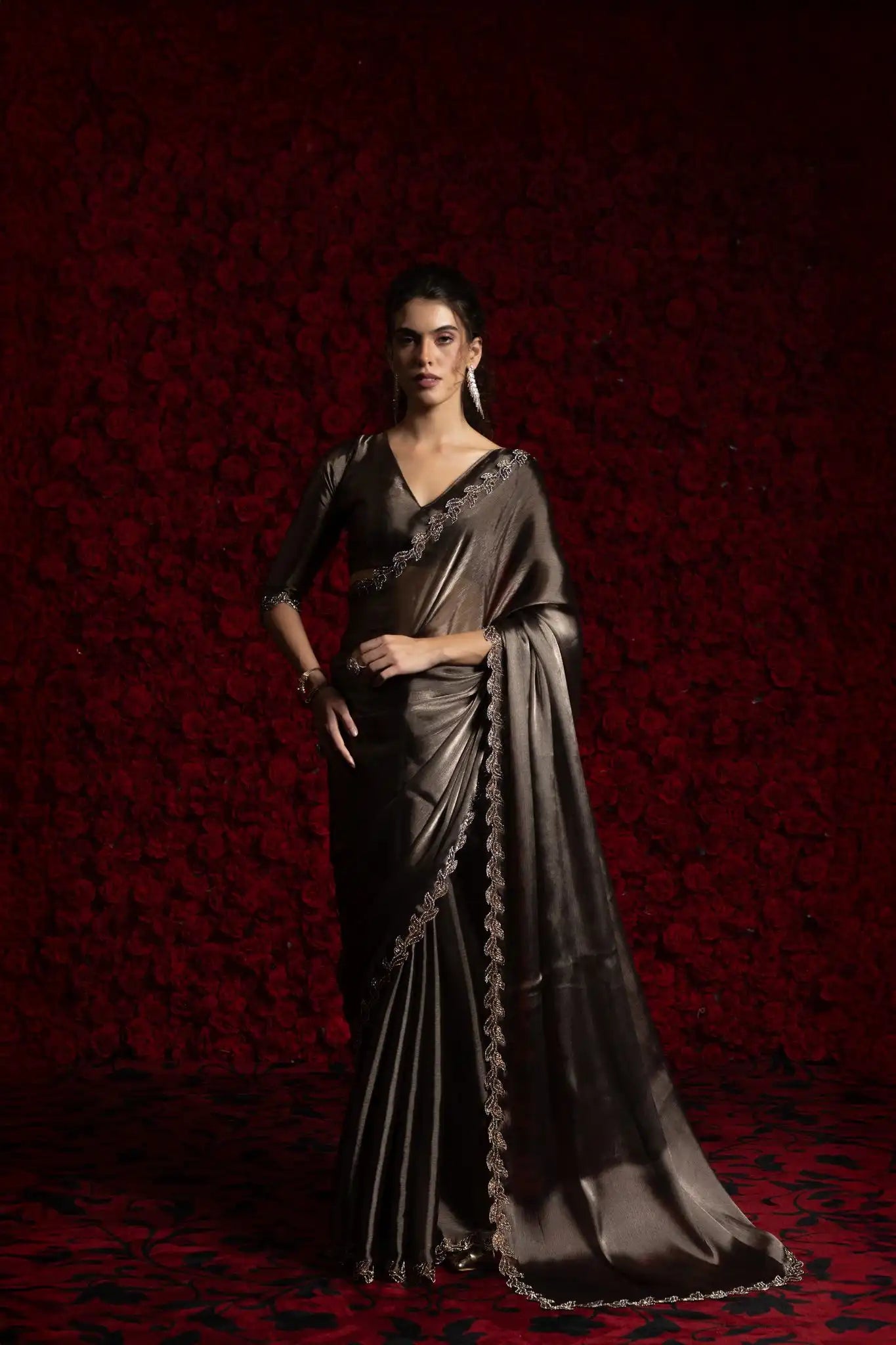The Mehek Saree Made From Premium Tissue Chiffon Offers A Luxurious Feel with Smooth Texture