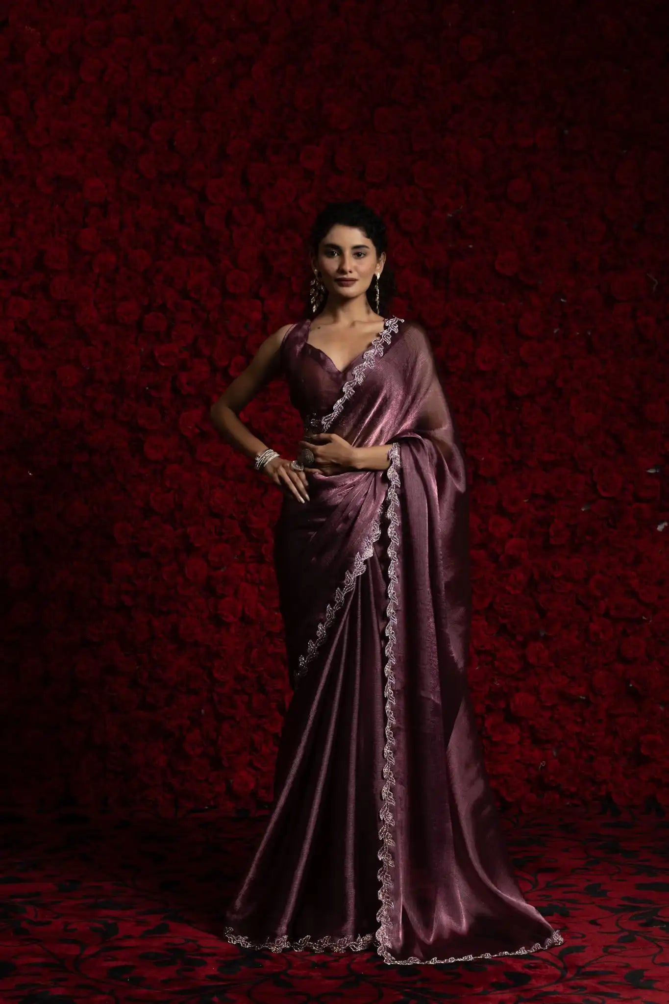 The Mehek Saree Made From Premium Tissue Chiffon Offers A Luxurious Feel with Smooth Texture