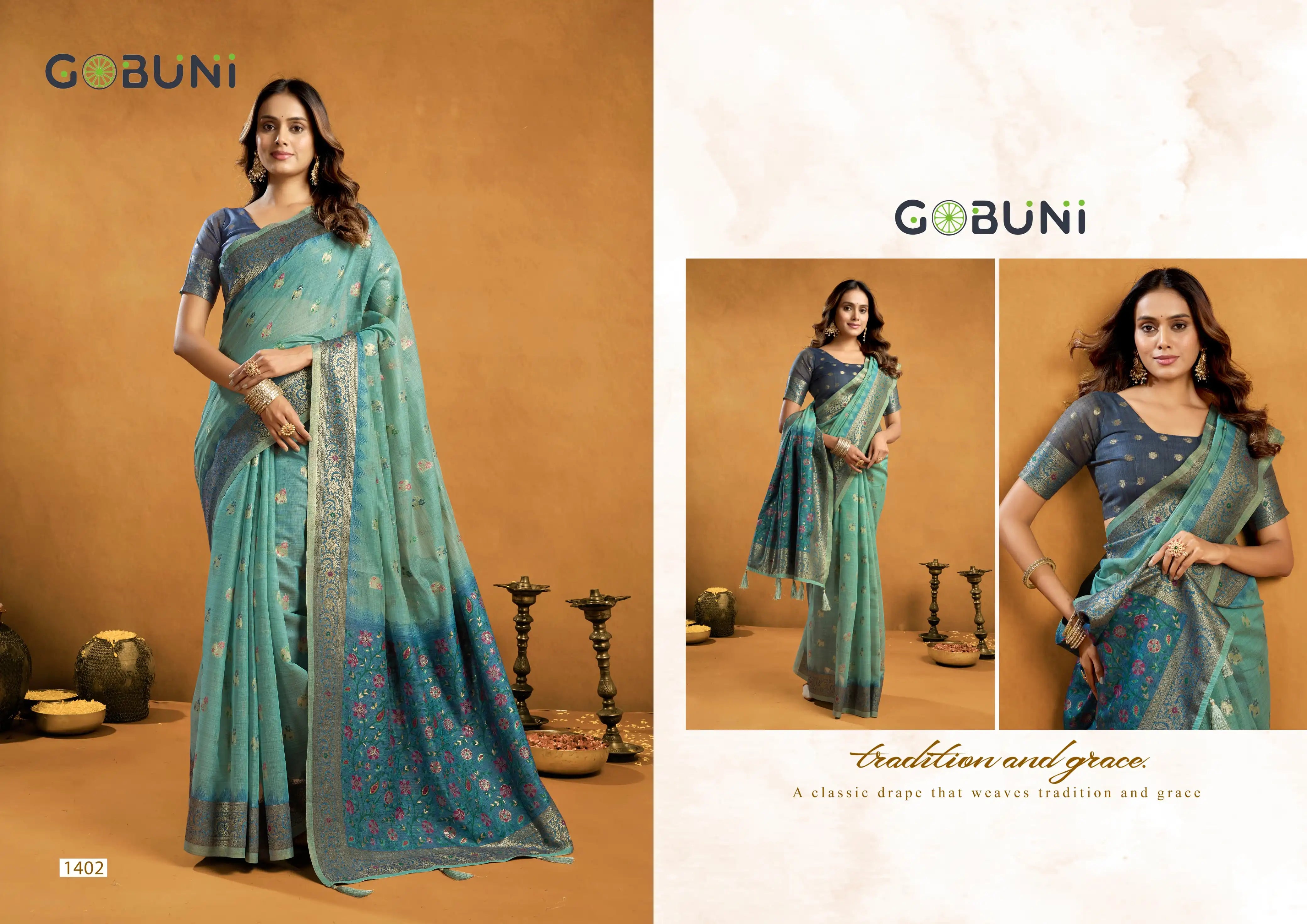GOBUNI Sarees Are Crafted From Premium Spun Cotton Offering A Soft And Breathable Fabric
