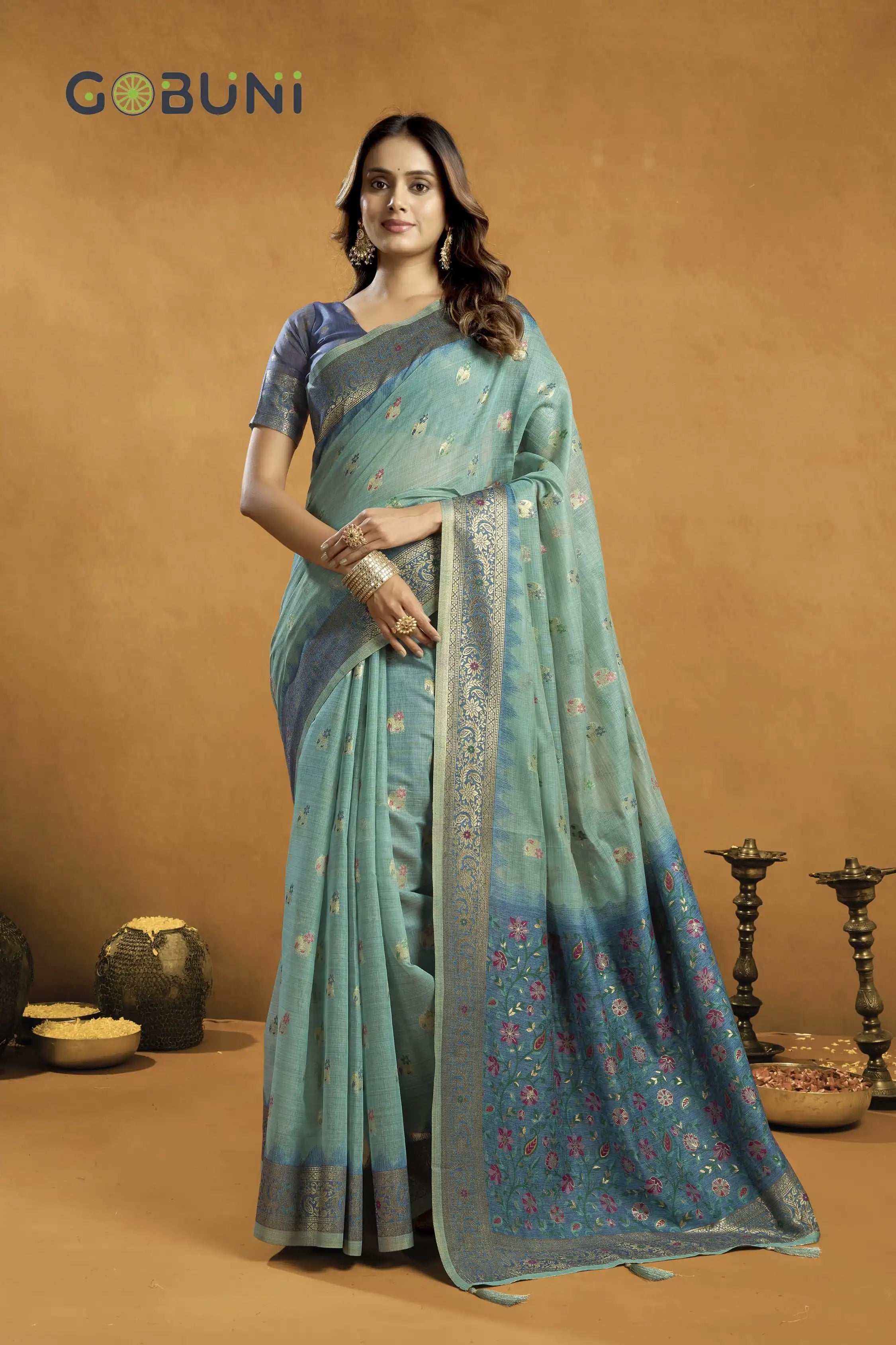 GOBUNI Sarees Are Crafted From Premium Spun Cotton Offering A Soft And Breathable Fabric