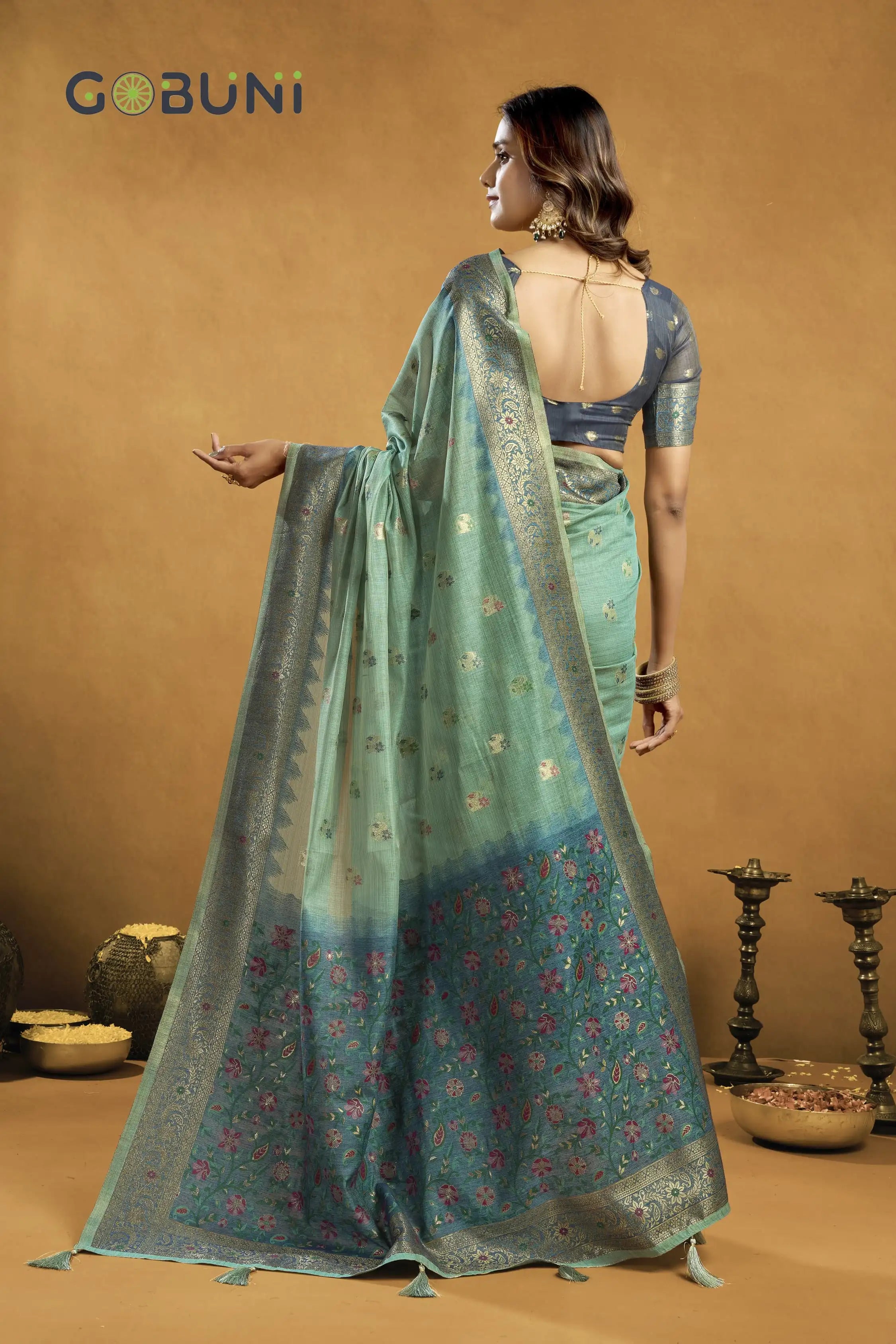 GOBUNI Sarees Are Crafted From Premium Spun Cotton Offering A Soft And Breathable Fabric