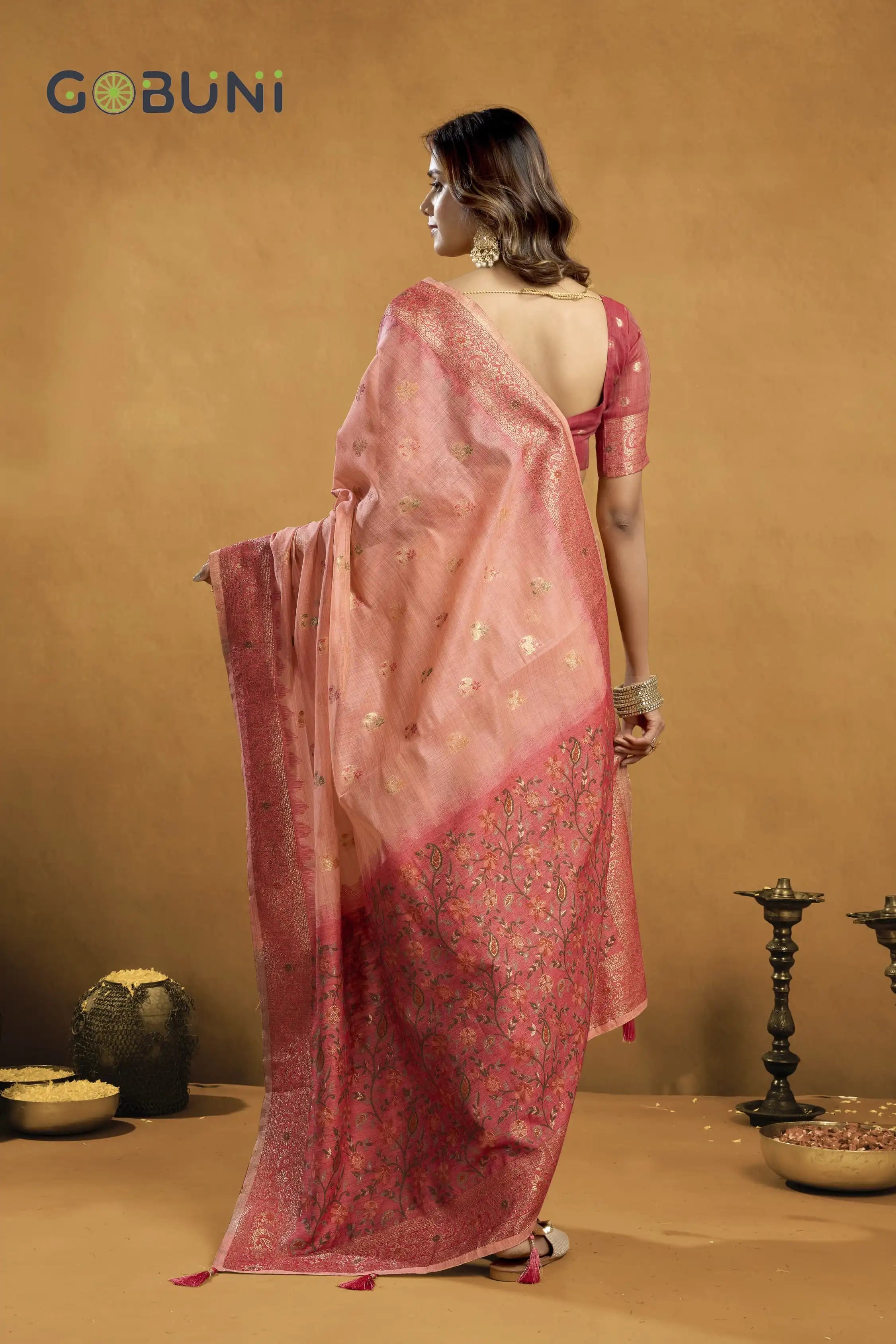 GOBUNI Sarees Are Crafted From Premium Spun Cotton Offering A Soft And Breathable Fabric