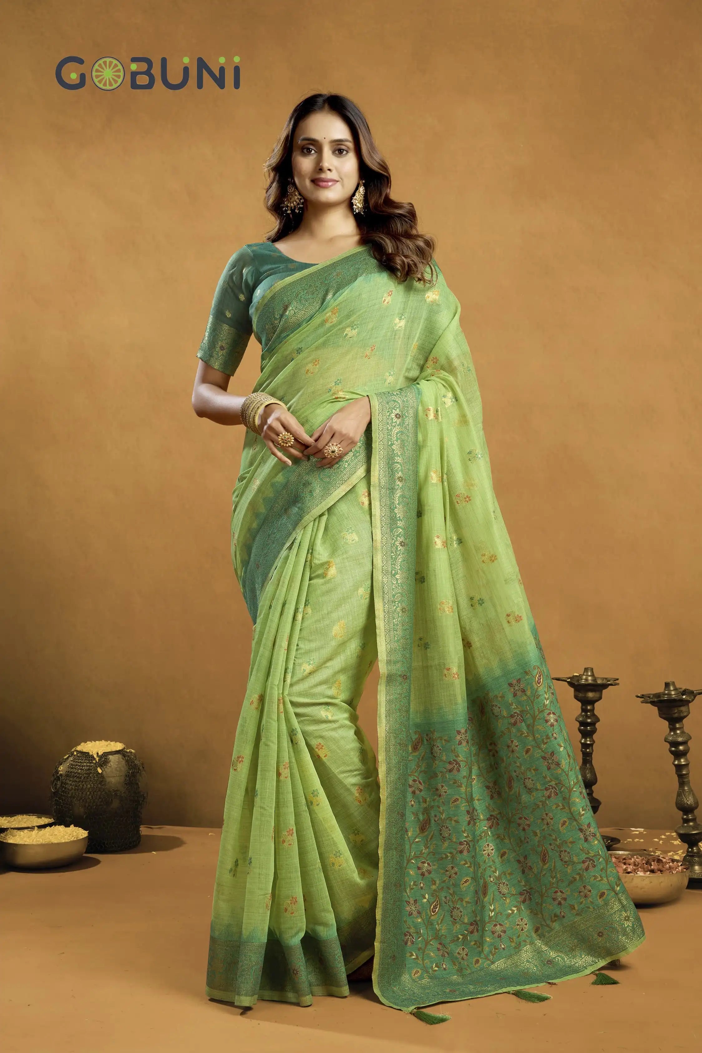GOBUNI Sarees Are Crafted From Premium Spun Cotton Offering A Soft And Breathable Fabric