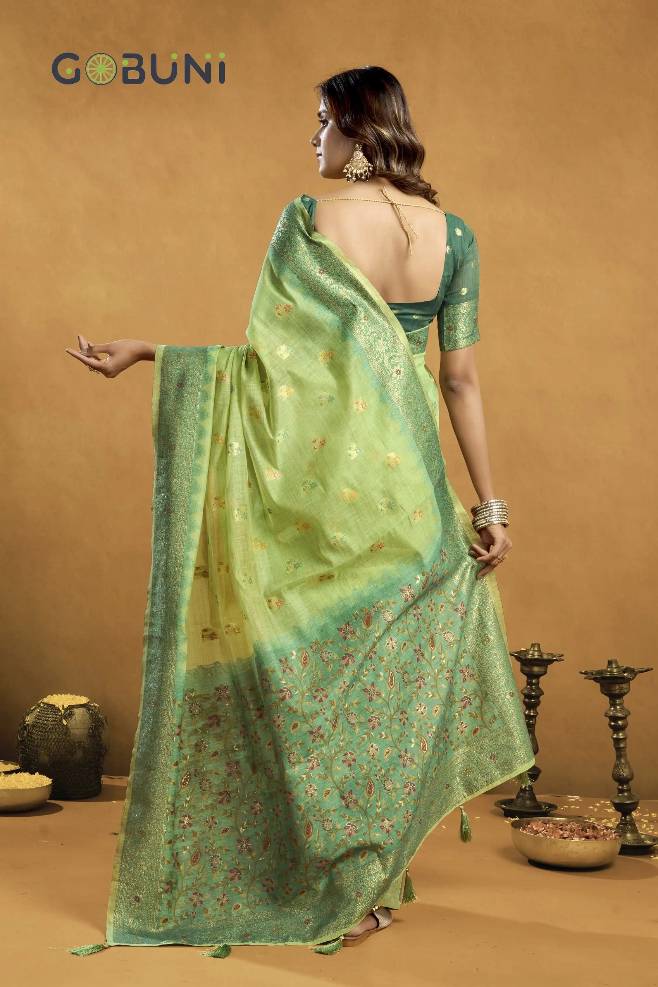 GOBUNI Sarees Are Crafted From Premium Spun Cotton Offering A Soft And Breathable Fabric