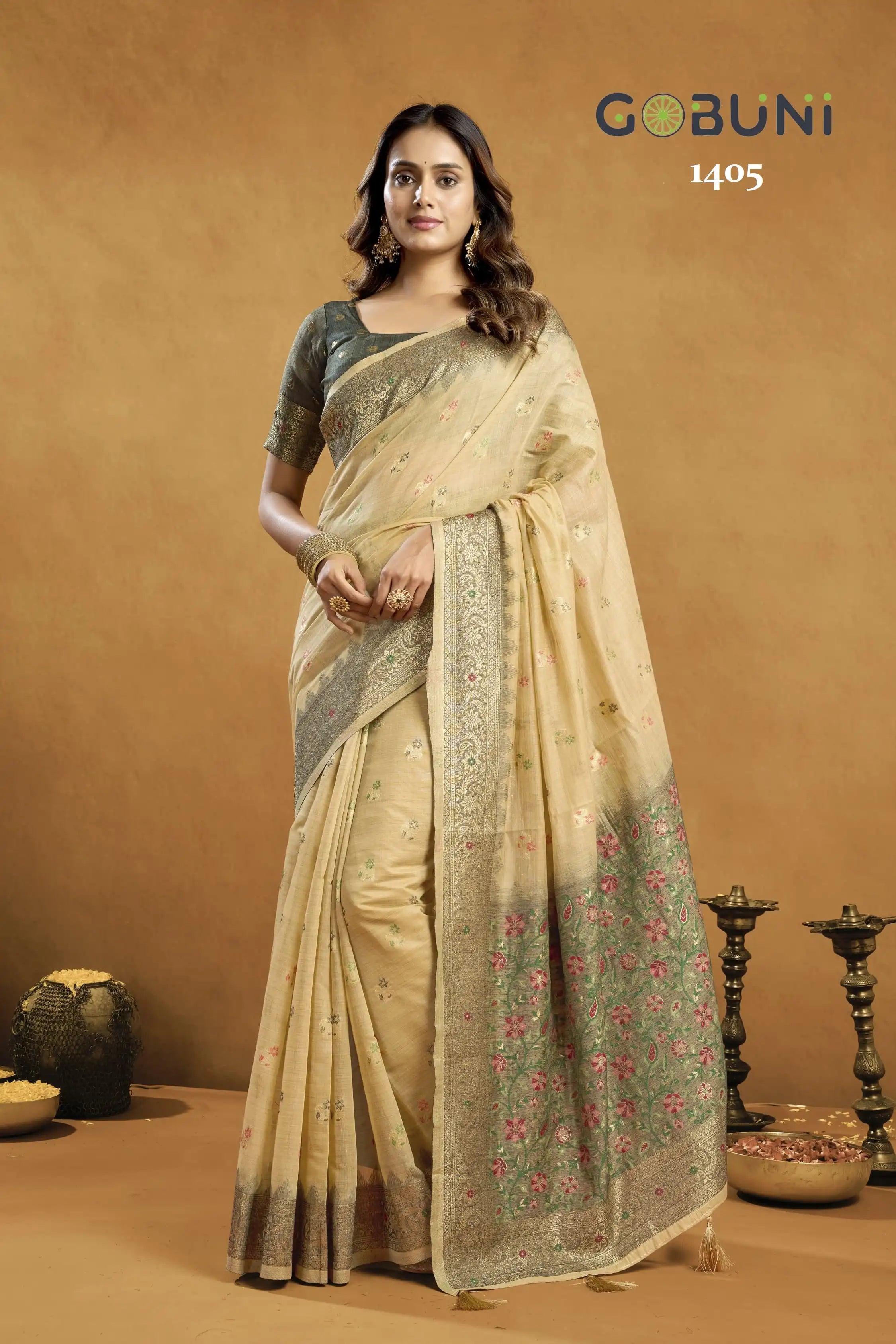 GOBUNI Sarees Are Crafted From Premium Spun Cotton Offering A Soft And Breathable Fabric