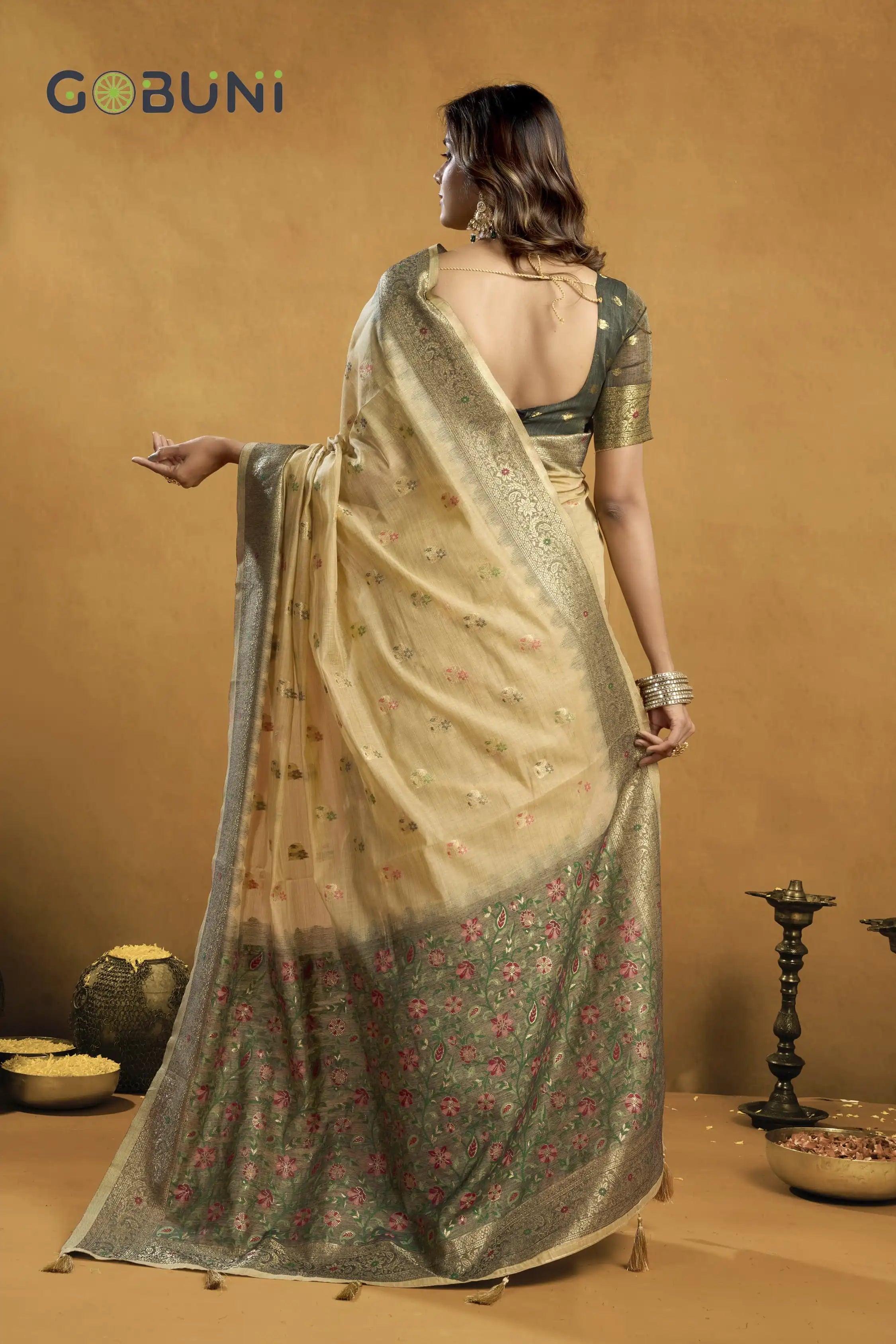GOBUNI Sarees Are Crafted From Premium Spun Cotton Offering A Soft And Breathable Fabric