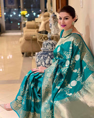 KASTURI TRENDZ Elegant Green Silk Saree with Golden Floral Border