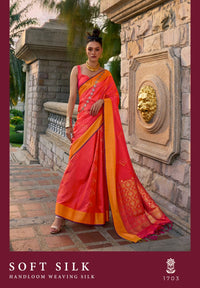 Rajtex Brand Soft Silk Handloom Weaving Saree In Orange Color 