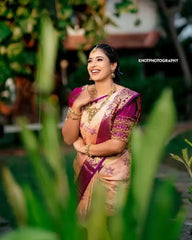 Kasturi Trendz Floral Printed Saree with Peacock Border – Elegant and Traditional