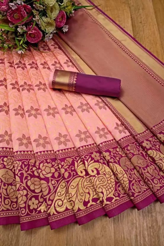 Kasturi Trendz Floral Printed Saree with Peacock Border – Elegant and Traditional