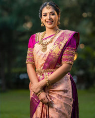 Kasturi Trendz Floral Printed Saree with Peacock Border – Elegant and Traditional