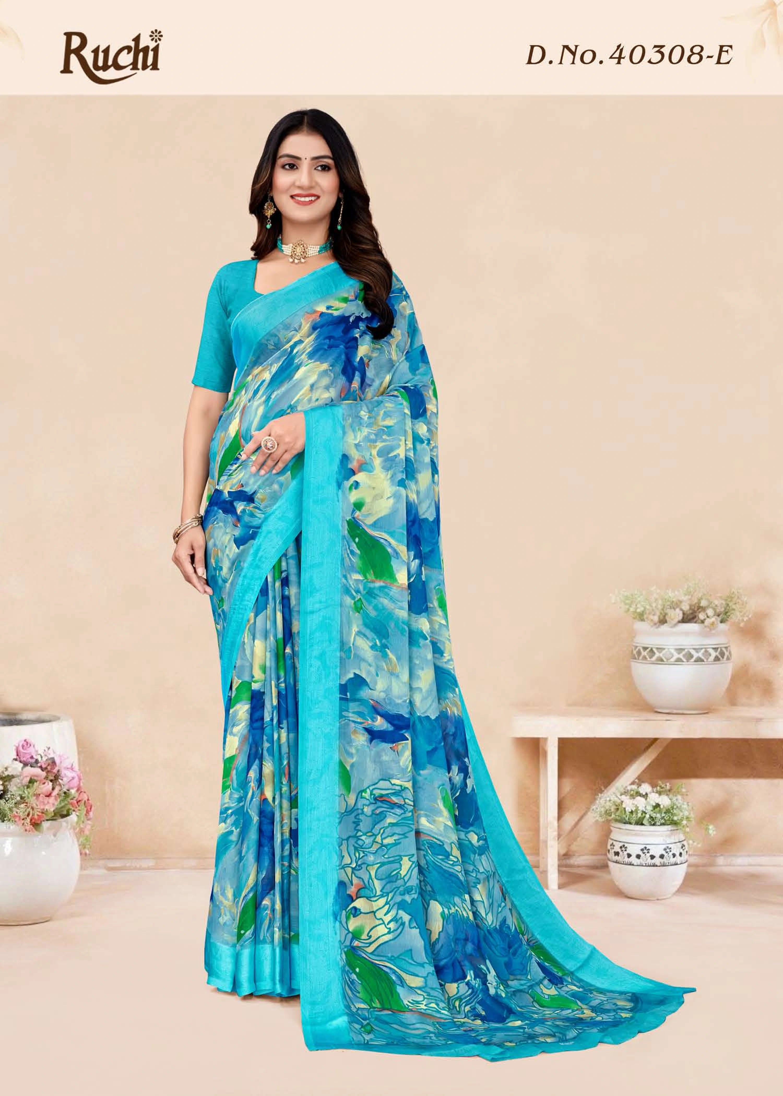 Ruchi Sarees Presents A Chiffon Saree Enhanced With A Satin-Woven Border Combining Lightweight And Elegance
