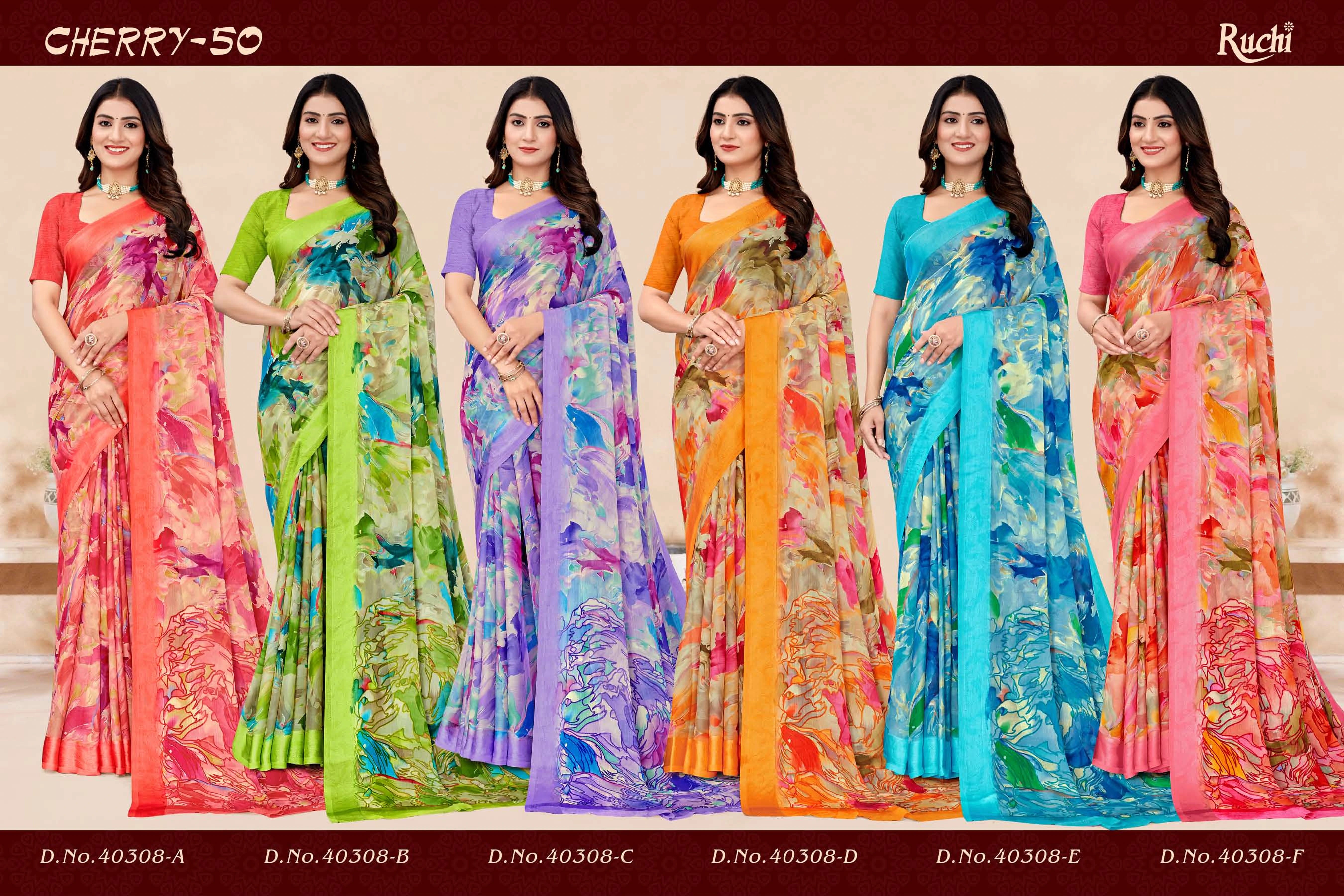 Ruchi Sarees Presents A Chiffon Saree Enhanced With A Satin-Woven Border Combining Lightweight And Elegance