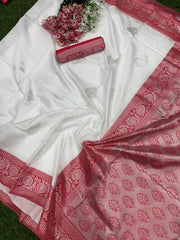 Kasturi Trendz Elegant White and Red Embroidered Saree – Traditional and Graceful