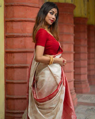 Kasturi Trendz Elegant White and Red Embroidered Saree – Traditional and Graceful