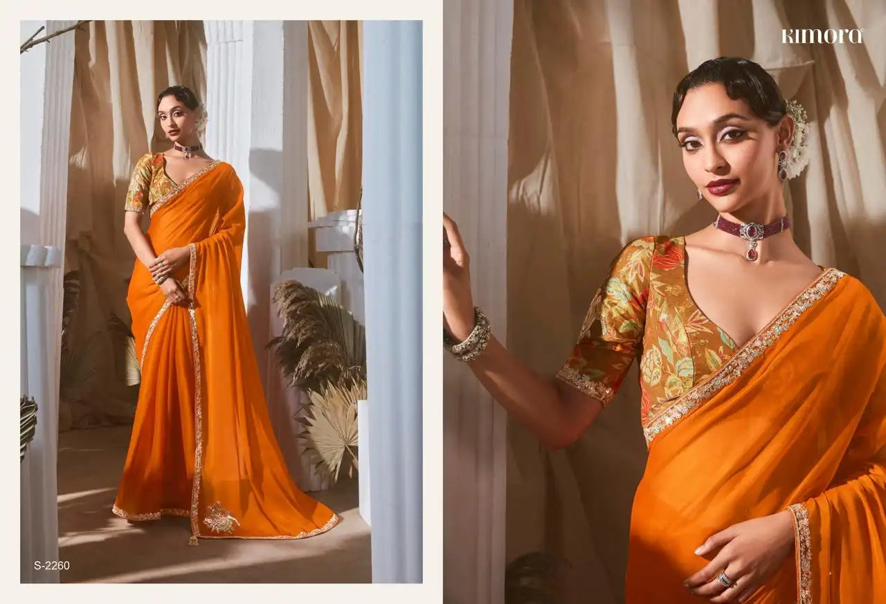 KIMORA Saree Features Luxurious Fancy Fabric Enhanced With Exquisite Designer Lace Work
