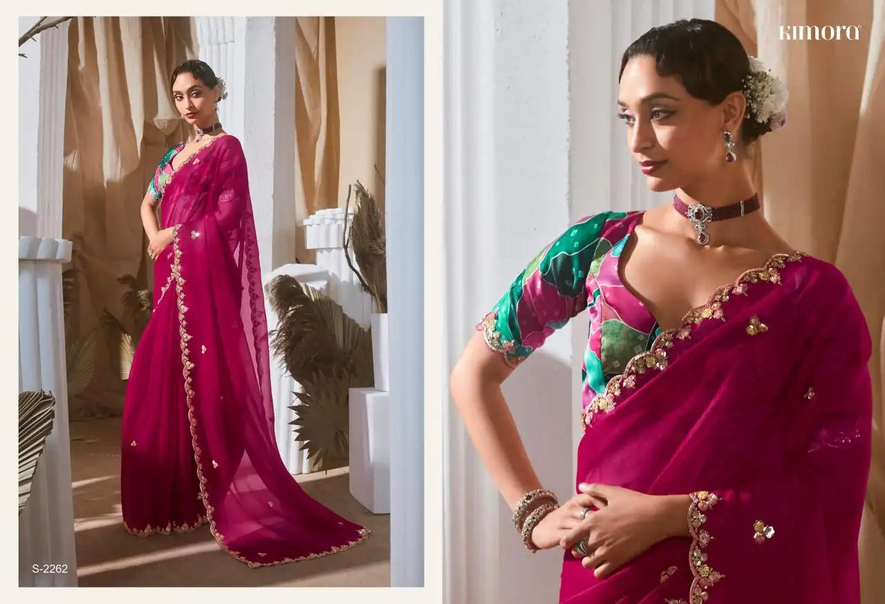 KIMORA Saree Features Luxurious Fancy Fabric Enhanced With Exquisite Designer Lace Work