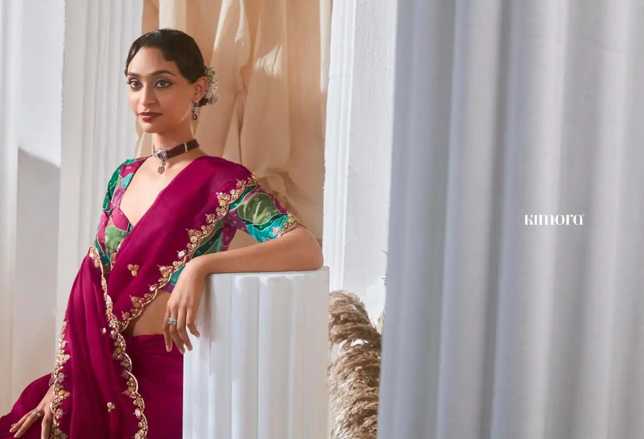 KIMORA Saree Features Luxurious Fancy Fabric Enhanced With Exquisite Designer Lace Work