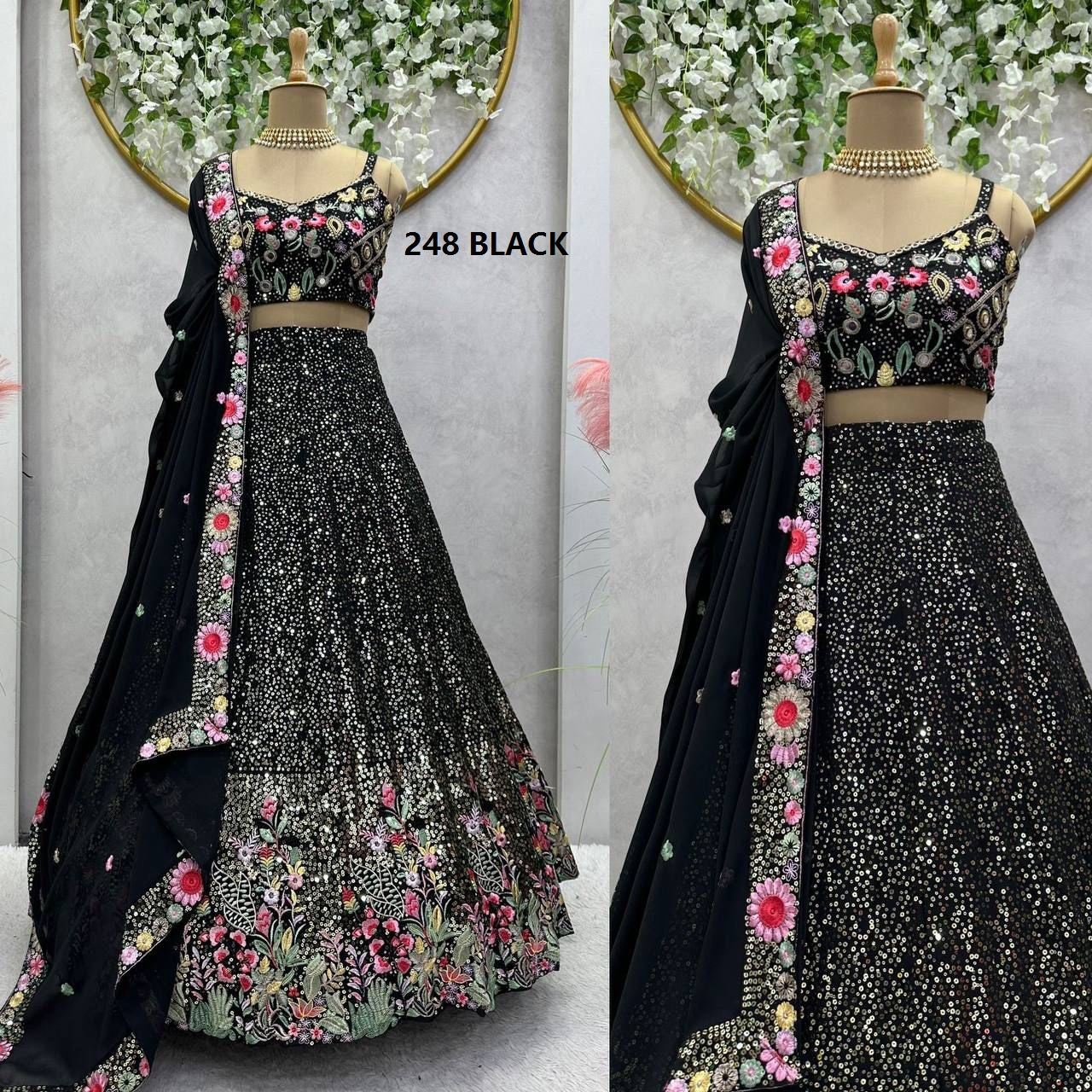 QRC Black Floral Embroidered Lehenga Choli Set – Elegant Traditional Wear