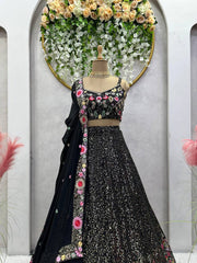 QRC Black Floral Embroidered Lehenga Choli Set – Elegant Traditional Wear