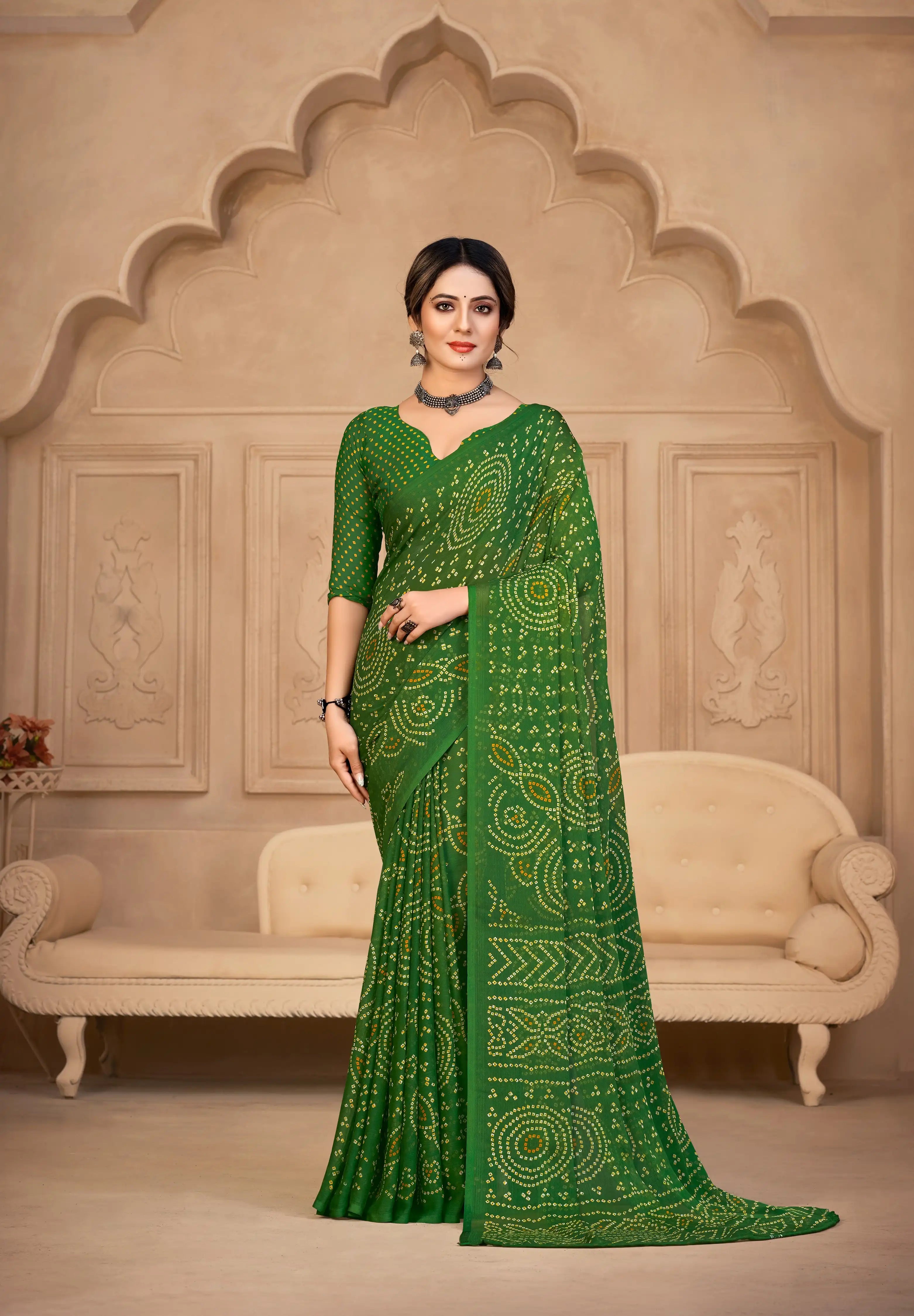Ruchi Sarees With Chiffon Bandhni Combine Traditional Craftsmanship With Elegant Fabric Choice