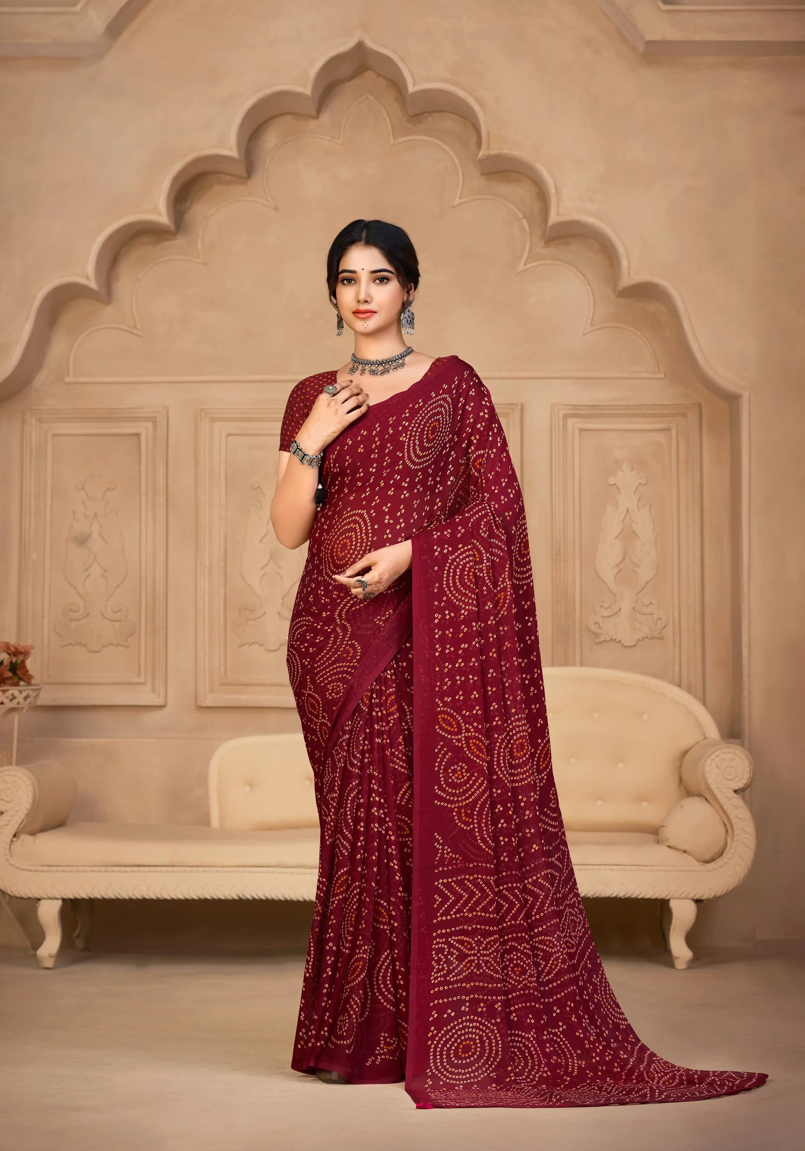 Ruchi Sarees With Chiffon Bandhni Combine Traditional Craftsmanship With Elegant Fabric Choice