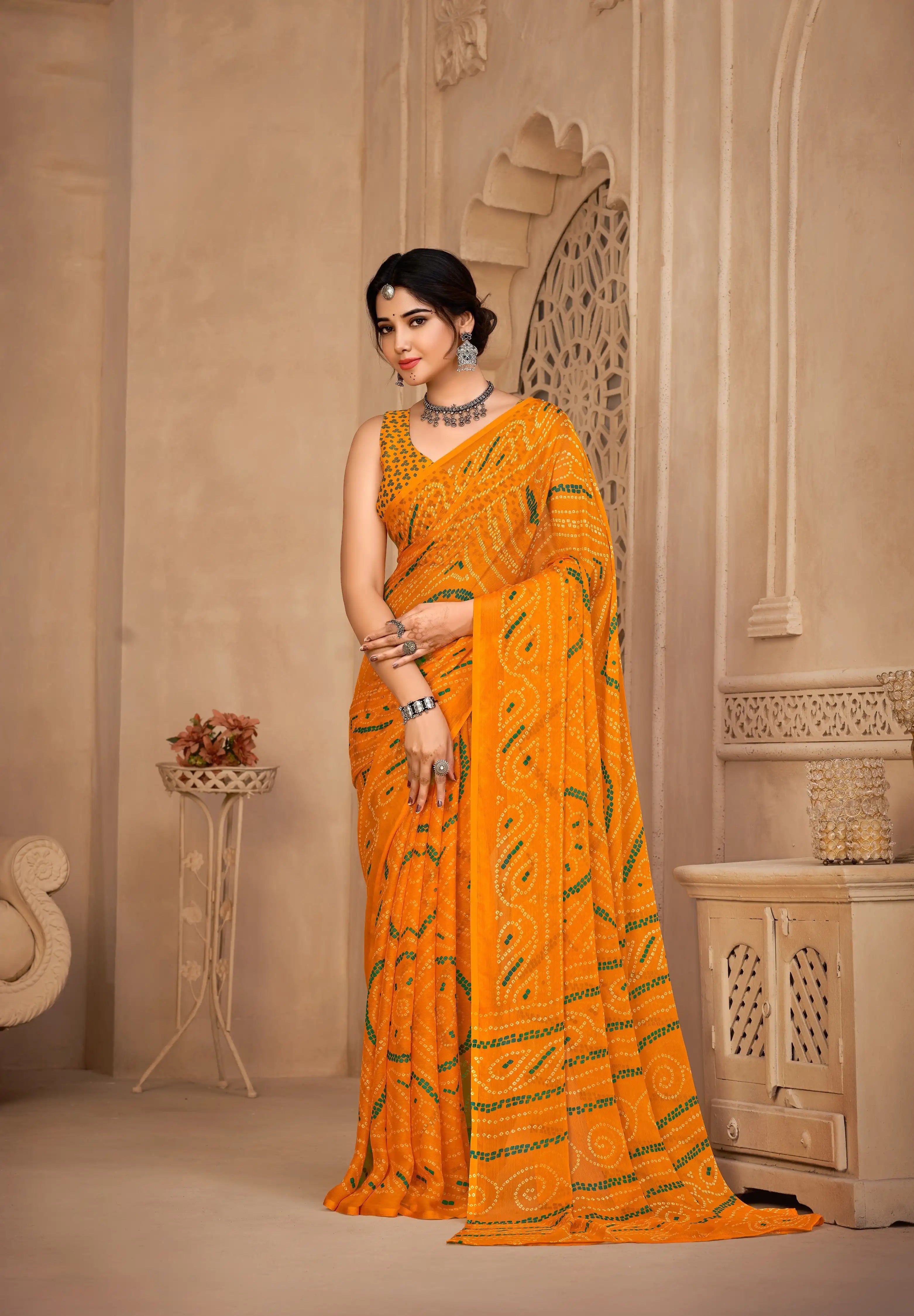 Ruchi Sarees With Chiffon Bandhni Combine Traditional Craftsmanship With Elegant Fabric Choice