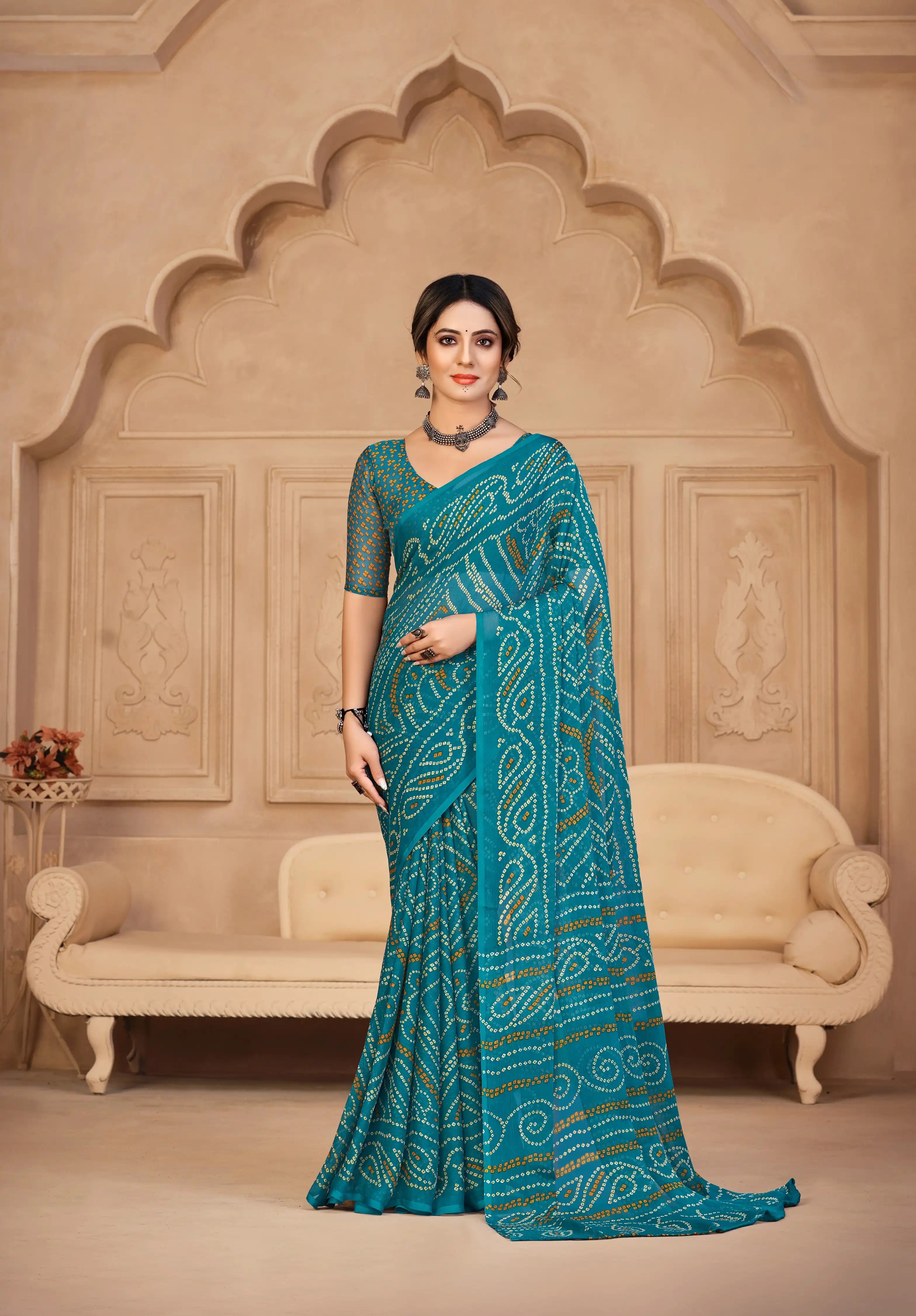 Ruchi Sarees With Chiffon Bandhni Combine Traditional Craftsmanship With Elegant Fabric Choice