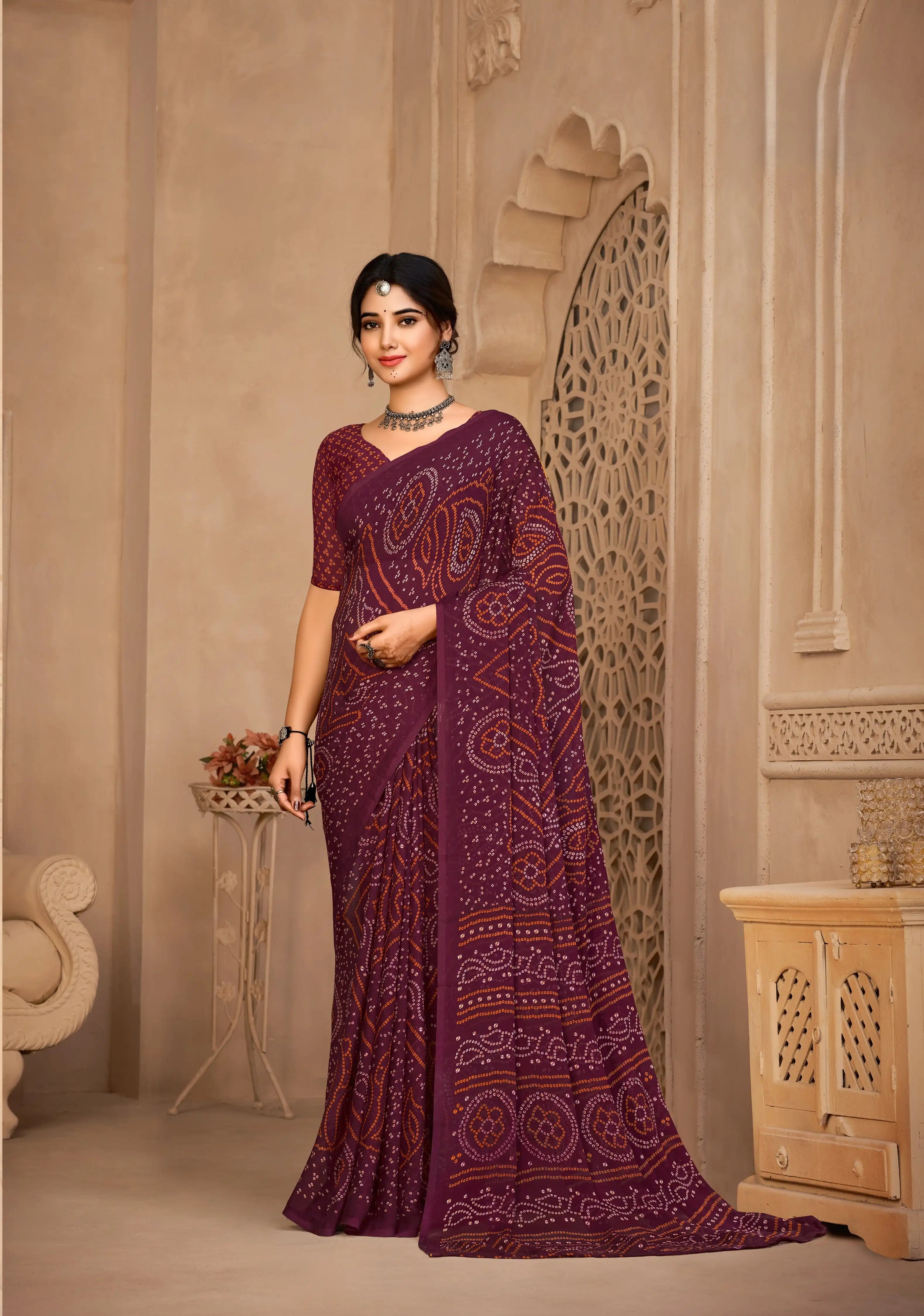 Ruchi Sarees With Chiffon Bandhni Combine Traditional Craftsmanship With Elegant Fabric Choice